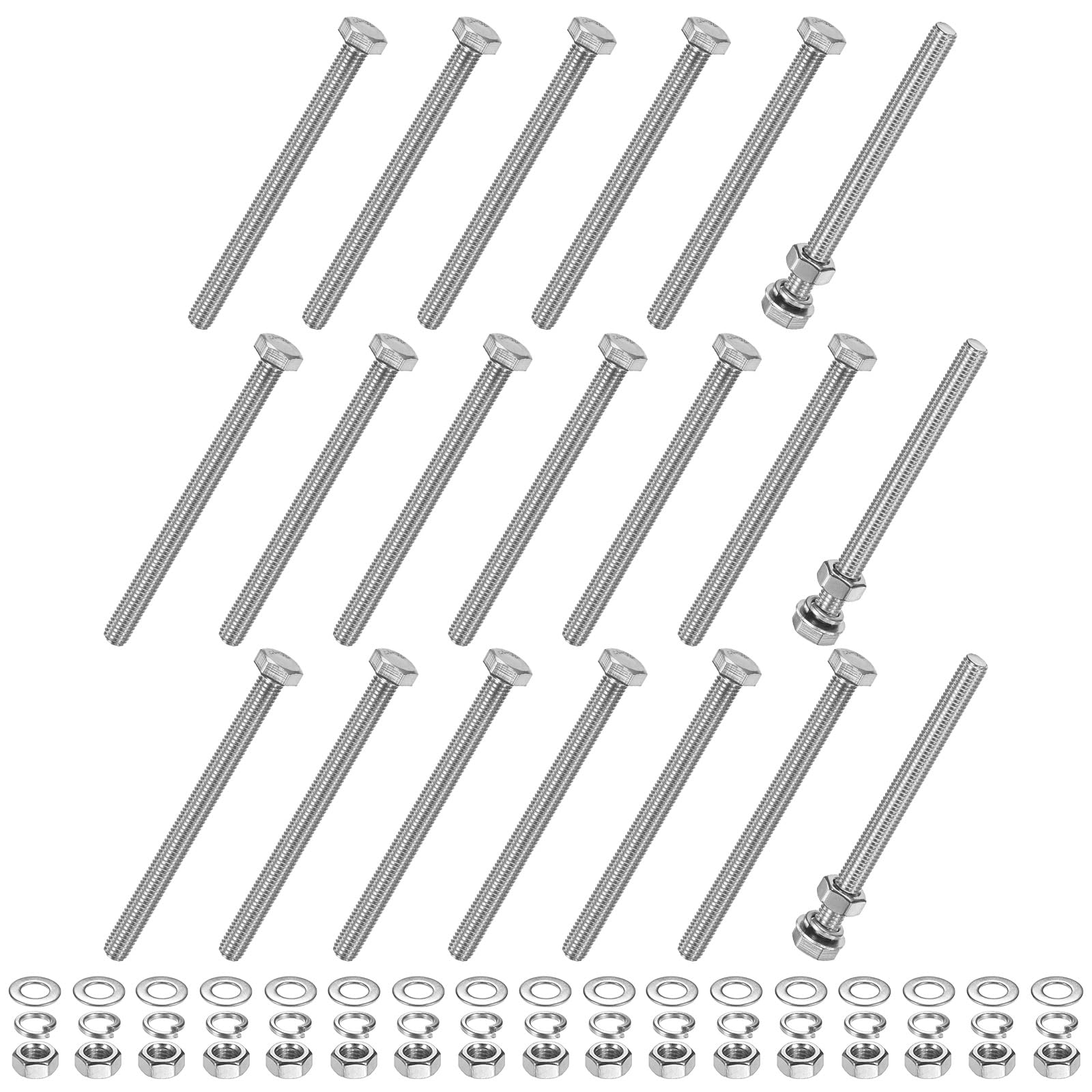 M METERXITY 20-Pack Hex Head Screw Bolt with Nuts Flat & Lock Washers M8x100mm Stainless Steel Bolts and Nuts Kit Fully Threaded Metric Bolt Assortment for Equipment/Machinery