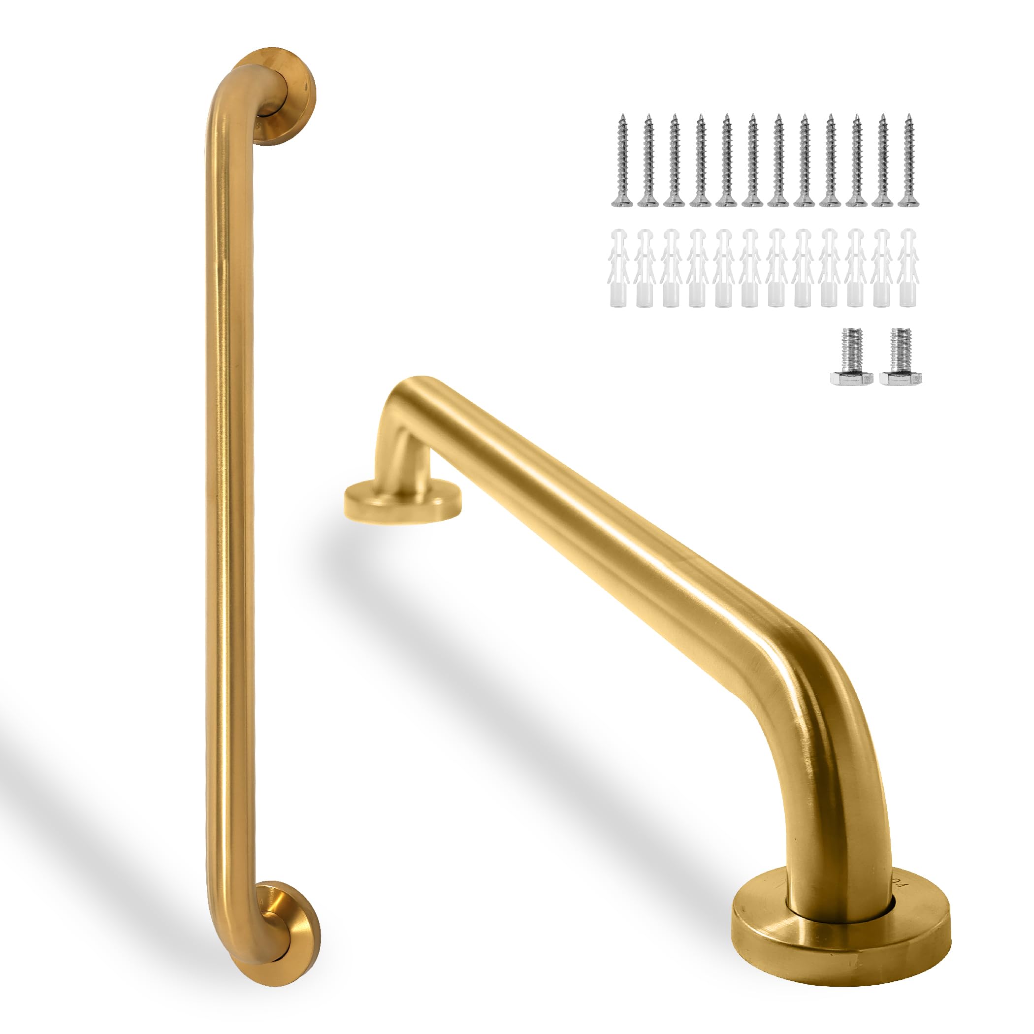 shower grab bar, 2 pack 24 inch gold bathroom safety bar, 1.25" diameter 304 stainless steel grab bars for bathtubs and showers, handicap shower grab bar for seniors elderly