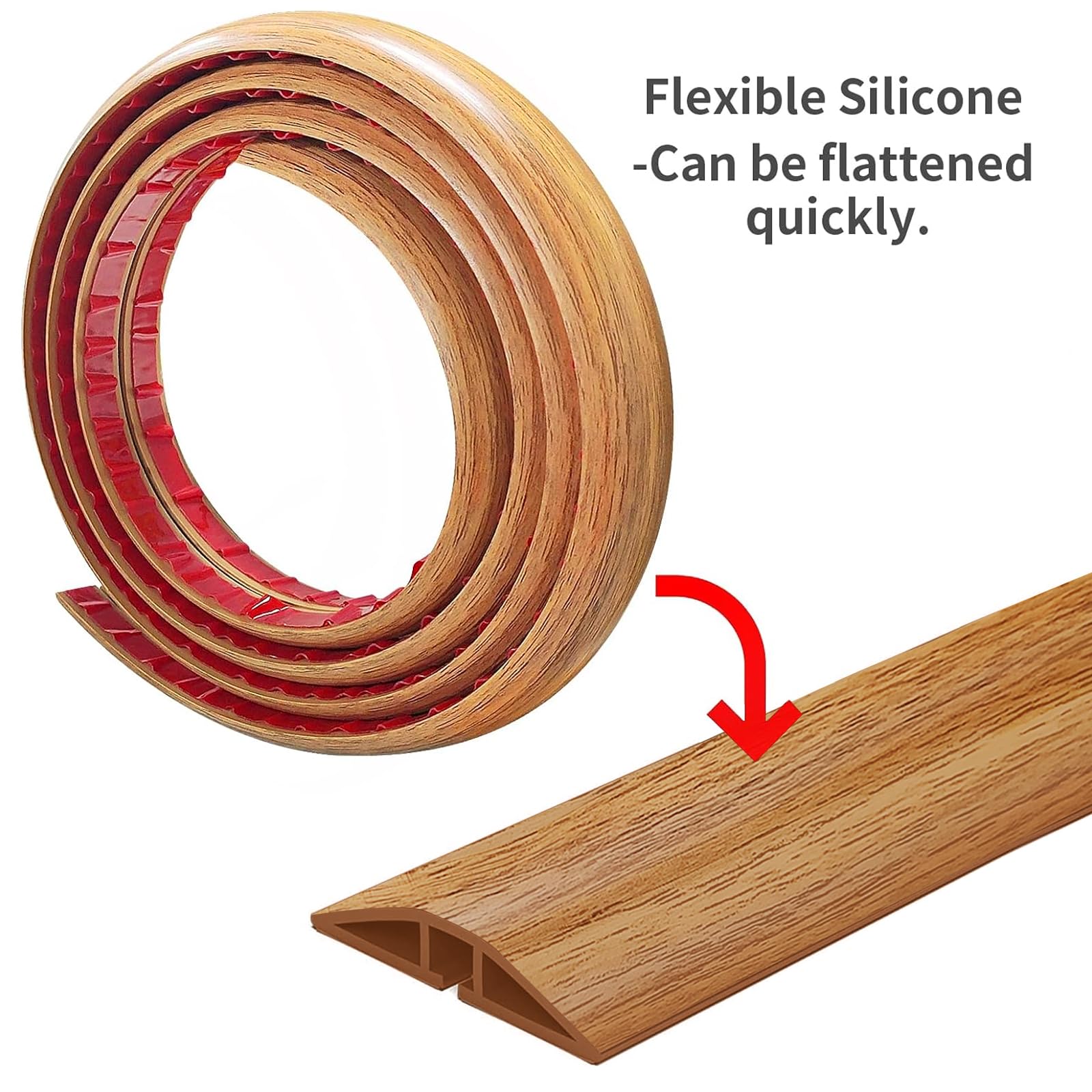 Pasacables Suelo, Canaleta Cables Suelo, 1M x5cm Protector de Cables para Suelo, Cubiertas de Suelo para Cables Autoadhesiva Montaje para Todos los Hogar, Oficina, Escuela, Almacén(Madera Amarillo) — view 7