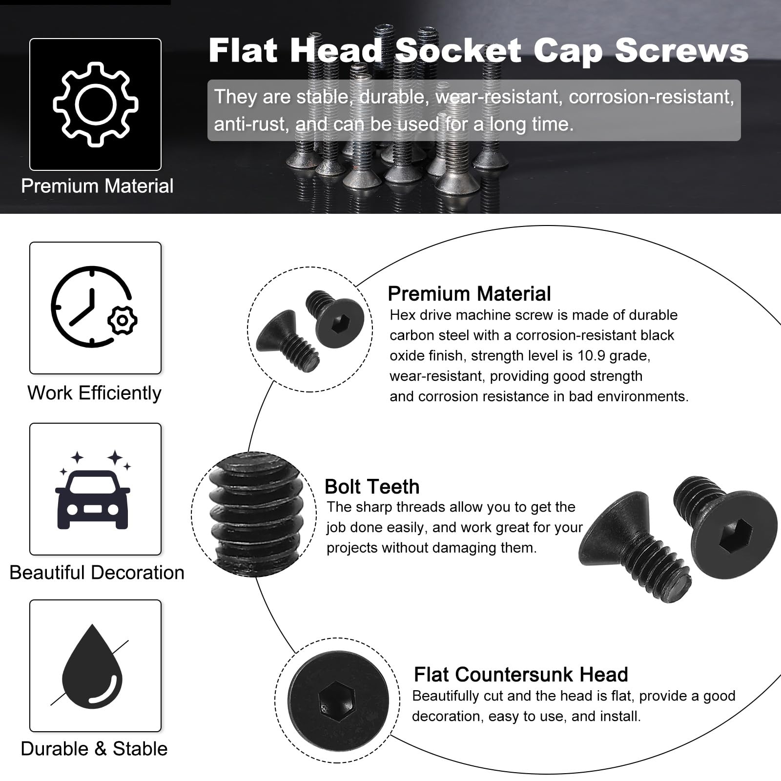 PATIKIL 1/4-20 x 1/2" Flat Head Socket Cap Screws - Image 3
