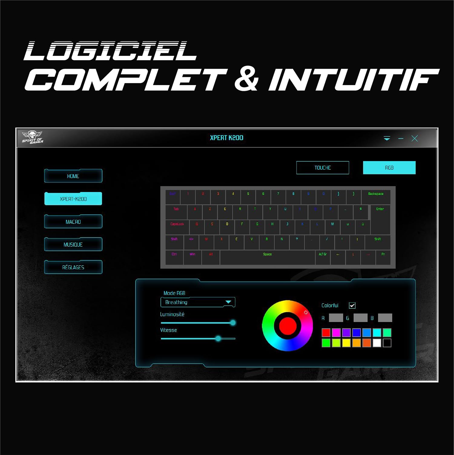 Spirit Of Gamer XPERT K200 | Clavier Gamer sans Fil & Bluetooth RGB | TKL AZERTY Ultra Compact 60% | Switches Rouges mécaniques Anti-Ghosting | Compatible Windows, Smartphone & Tablette (Blanc)