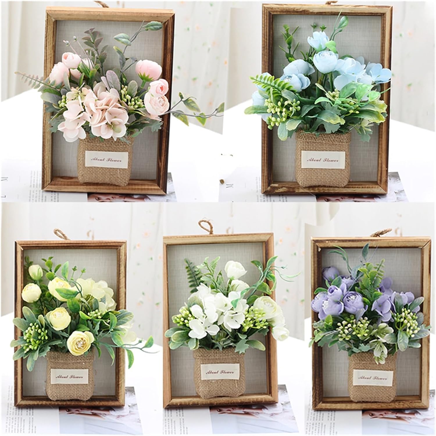 フォトフレーム 模造花フォトフレーム 木製 プラスチック 15.5x7.5x23cm マルチカラー 壁掛け写真フレーム(7)