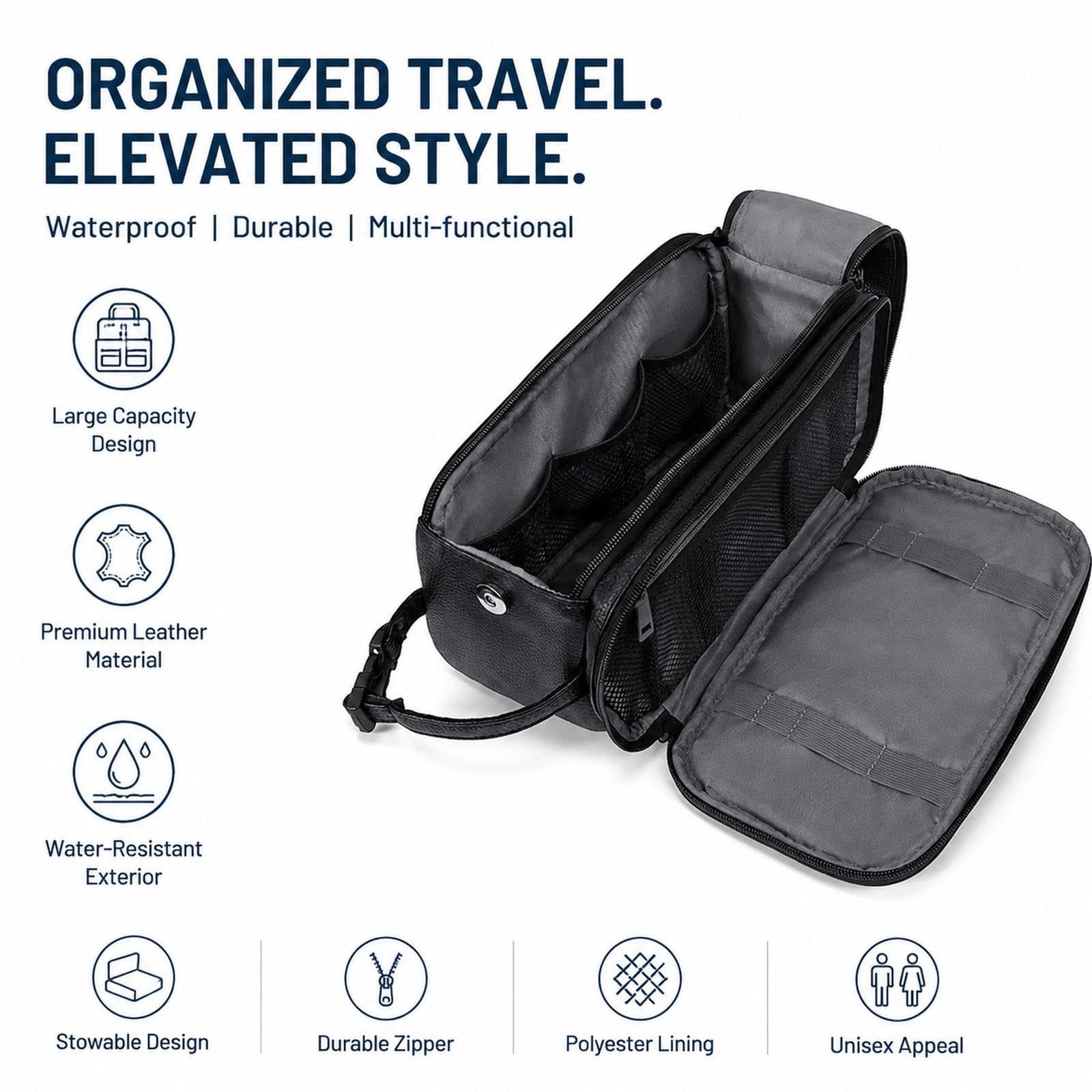 Borsa Da Toilette Uomo Organizer Porta Trucco Impermeabile Pelle Pu con Manico Robusto Design Moderno per Articoli Personale Adatta a, Nero