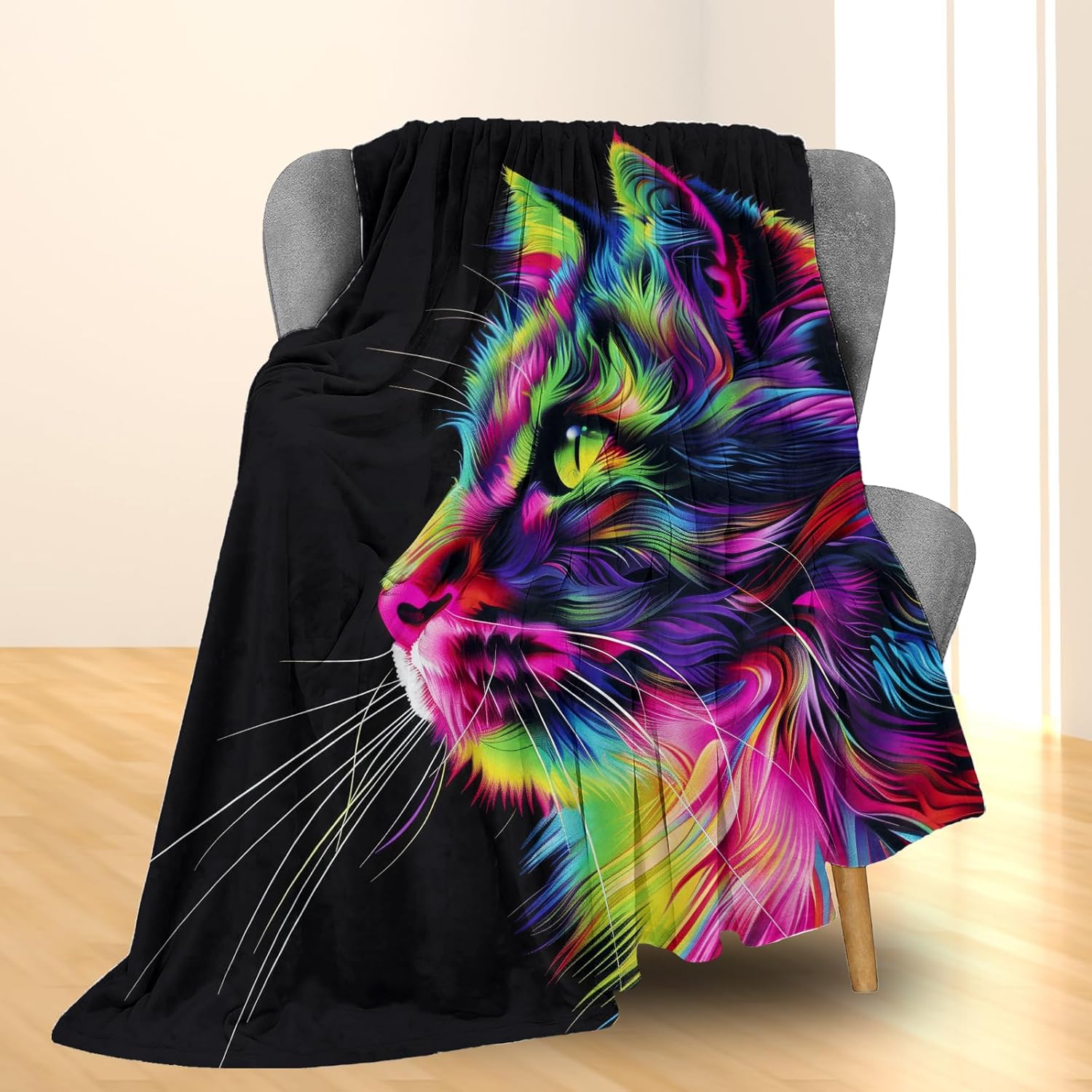 Colorful Cat Blanket - Ultra Soft, Fluffy, Lightweight Flannel Throw Blankets for Couch, Bed, Travel, Outdoor - Cozy, Fuzzy Home Decor, for Adults Kids Women Girls, All Season 60×50 in - Image 2