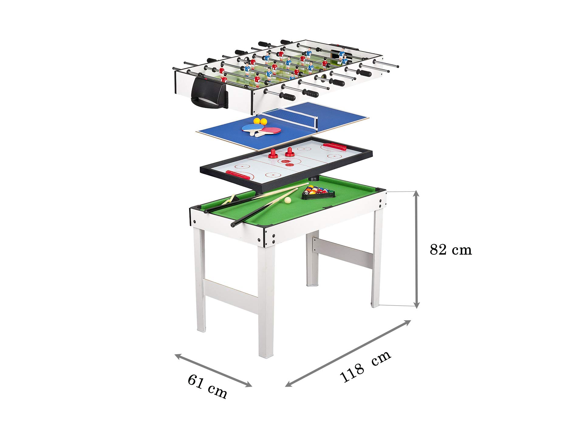 Leomark tavolo multigioco 4 in 1 per la casa e scuola, dim. 118cm x 61cm x 82cm (LxPxA) con biliardo pool, hockey, ping pong e calcetto balilla, tavolo da gioco per adulti e bambino