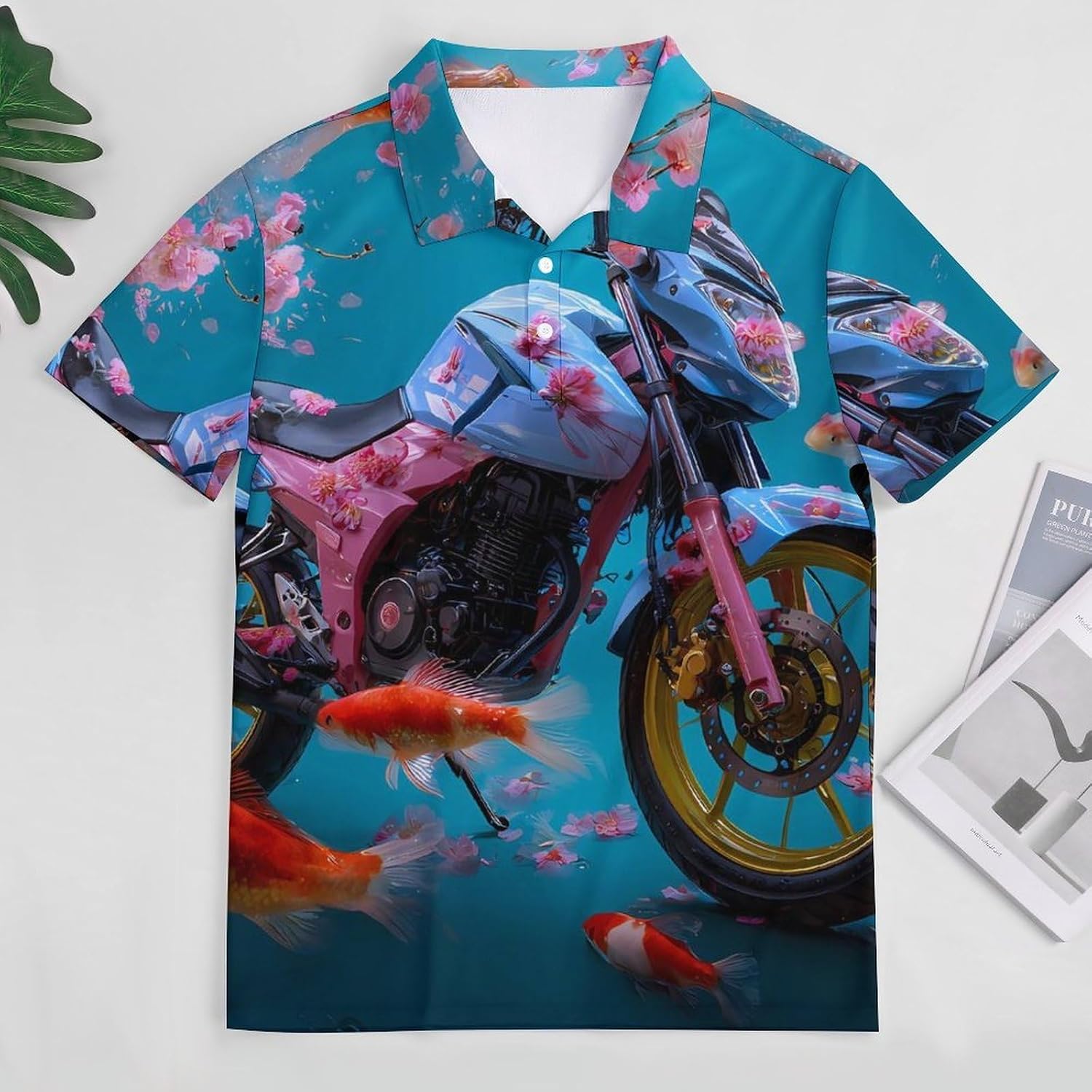 Motorcycle with Cherry1 Floral Japanese Women's Golf Polo Shirts Short Sleeve Quick Dry Tennis Tops Casual Work Blouses