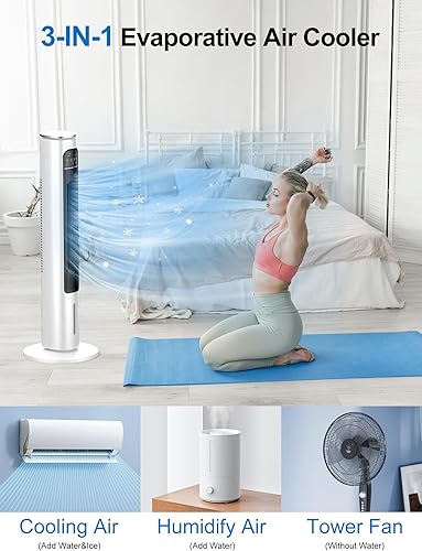 Miniatura 2 de Enfriador de aire evaporativo, aire acondicionado portátil de 37 pulgadas, enfriador de pantano, 4 modos, temporizador de 12 horas, oscilación de