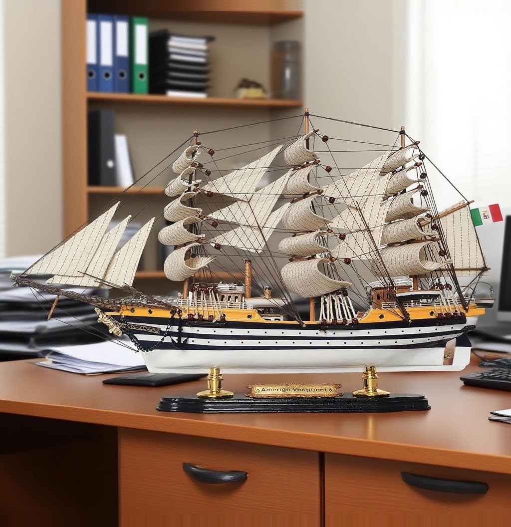 YLME Maquette de bateau en bois Amerigo Vespucci Maquette de voilier en bois massif Voilier en bois Décorations nautiques en bois Collection maison Pour offrir,52CM