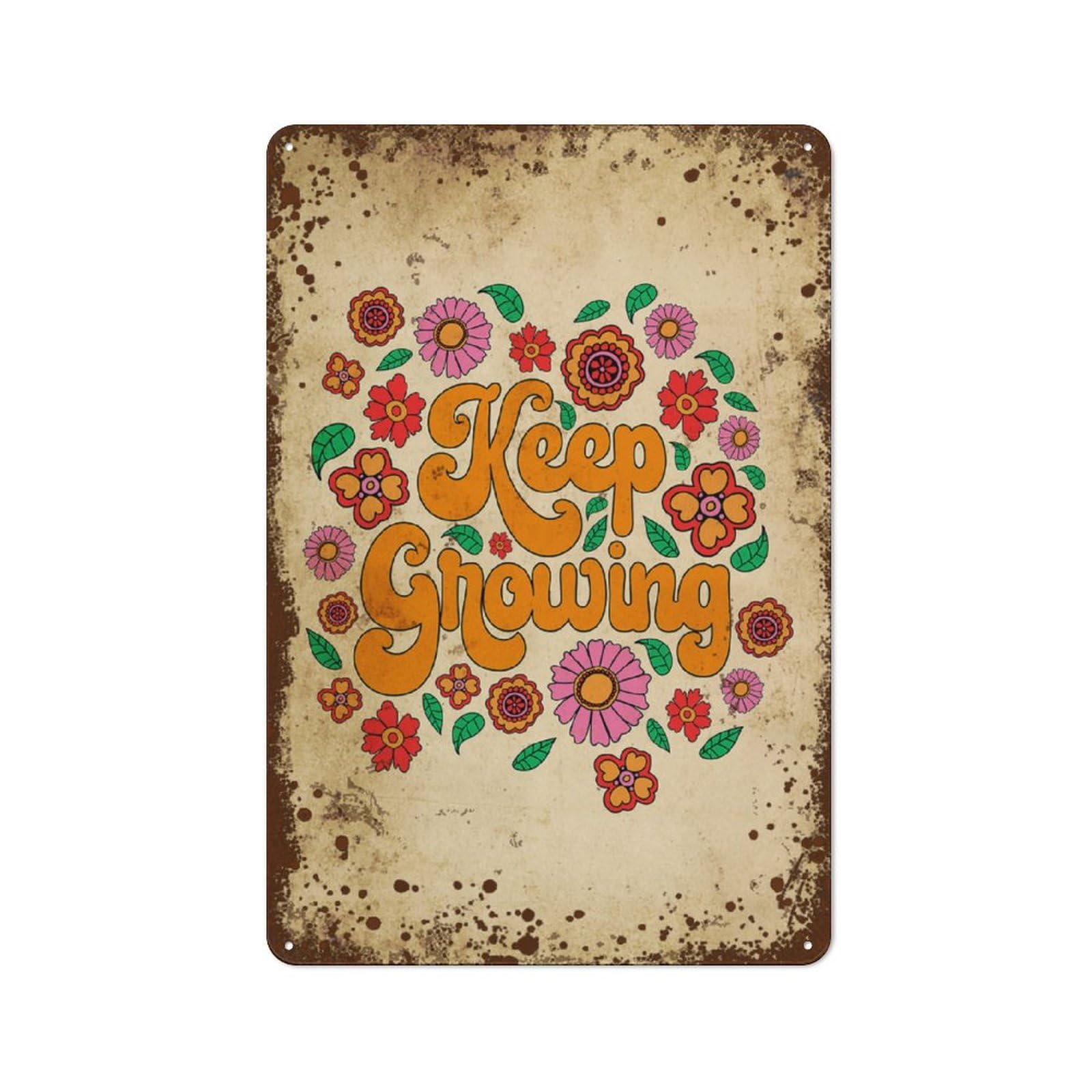 Kwqdozf Style-2 8X12 Inch Keep Growing, Funky Wall Art, Retro Flower ,Keep Growing 8X12 In
