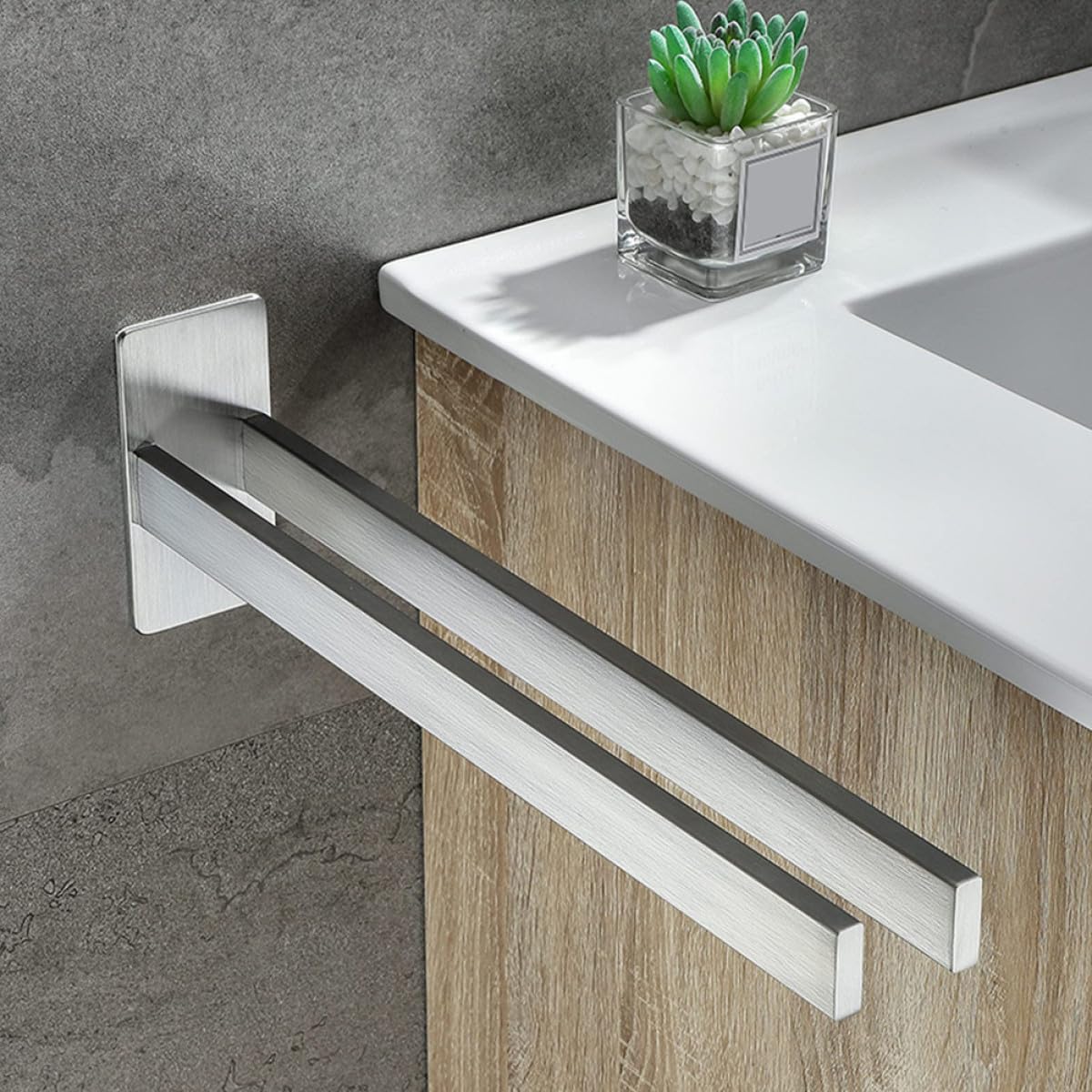 TIDTALEO Mensola Portasciugamani da Bagno in Acciaio Inox 304 senza Fori Portasciugamani Doppio Palo 39 CM Installazione Adesiva per Cucina e Bagno