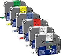 Vista 1 de Labelwell 6-Pack TZe 12mm 0.47 Laminated Multi Color Compatible for P Touch Label Tape TZ TZe-231 131 431 531 631 for PTouch PT-H110 D210 D220