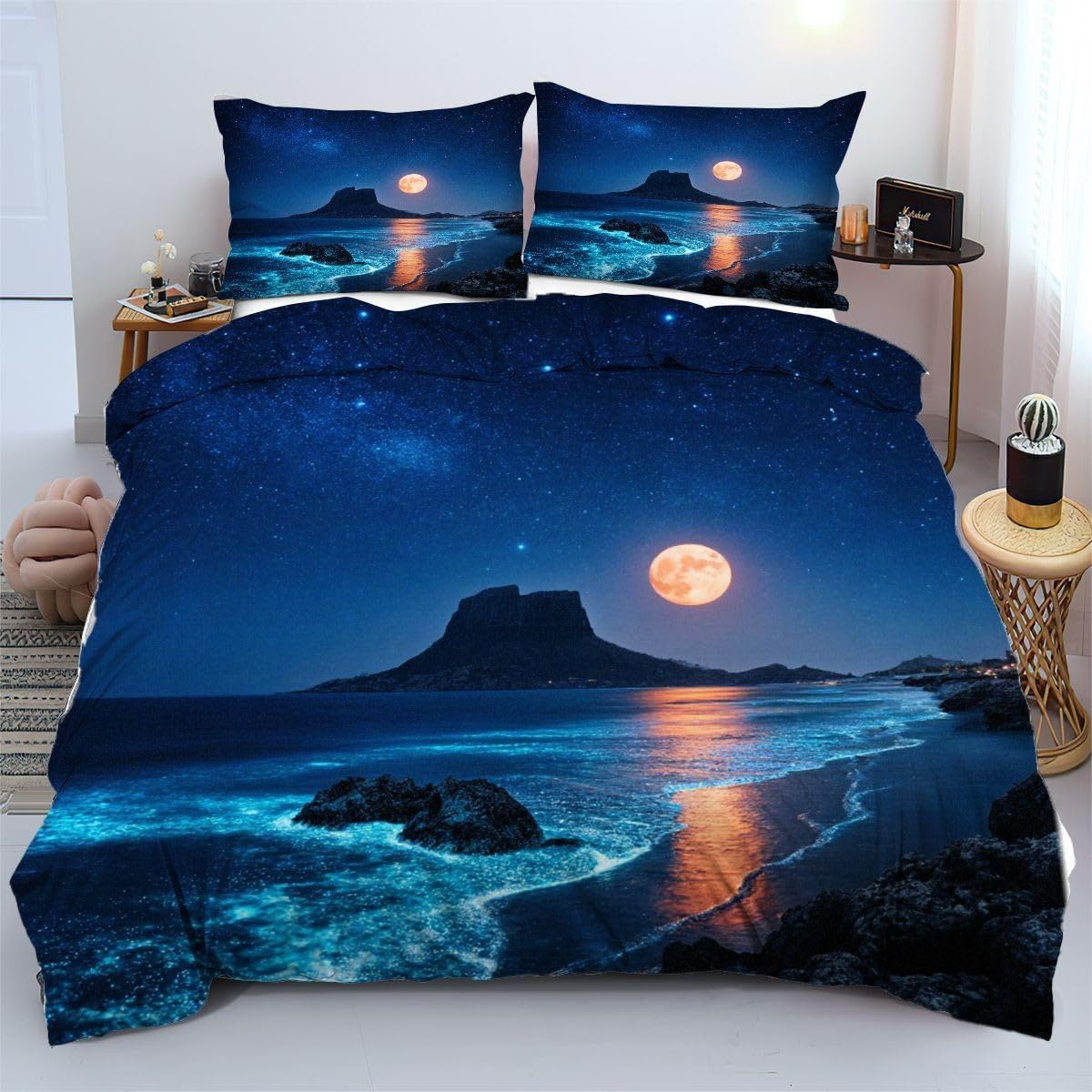 Linge de lit 220x240 cm lune jaune parure de literie confortable adulte et ado