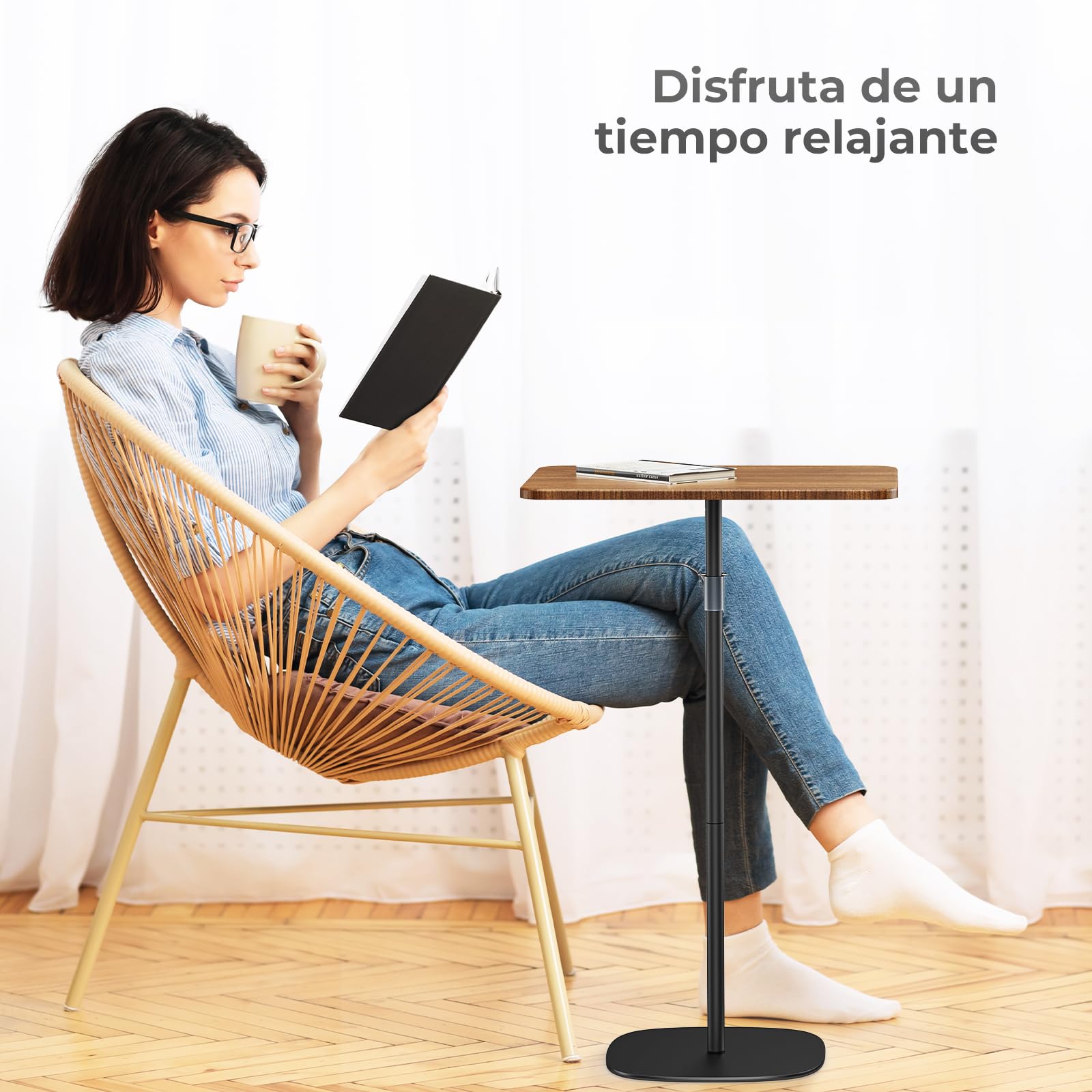 Soporte Portátil para Laptop, Mesa de Cama/Sofá con Altura Ajustable de 47 cm a 122 cm, Elegante Escritorio de Madera, Podio Móvil para Hogar, Oficina, Escuela, Color Nogal