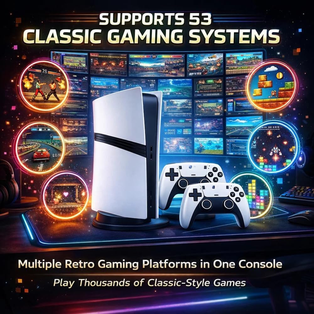 Maizic GS5 Pro 4K Retro Gaming Console | 30,000+ Games Built-in | 53 Emulators | Wireless HDMI Plug & Play Game System for TV, PC, Projector | Includes 2 Wireless Controllers 2