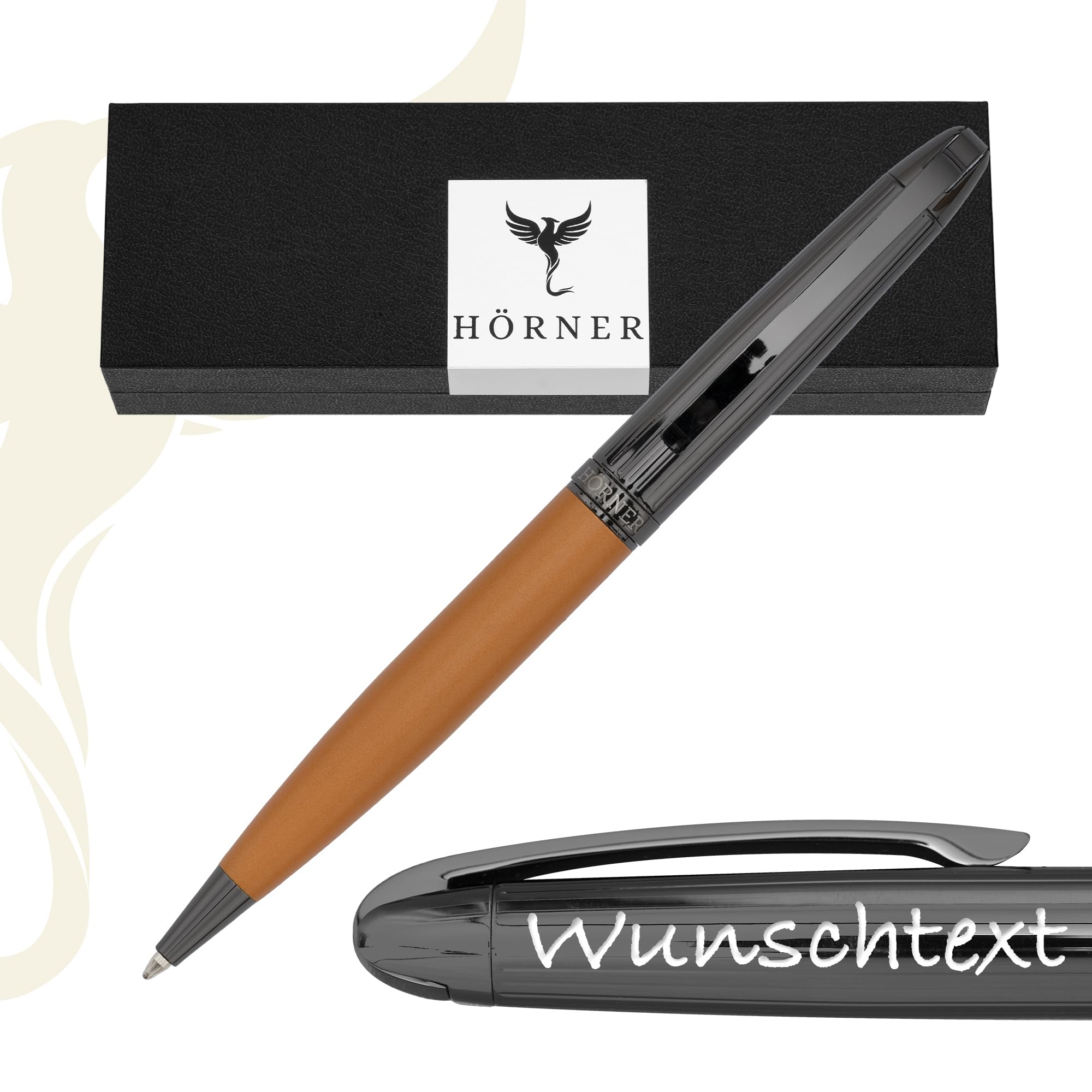 Hörner Auerus I Hochwertiger Kugelschreiber mit Gravur I Premium Geschenkbox I Schreibfarbe Blau 0,7 I Wechselbare Mine I Strichstärke M I Aus Metall I Ergonomisches edles Design