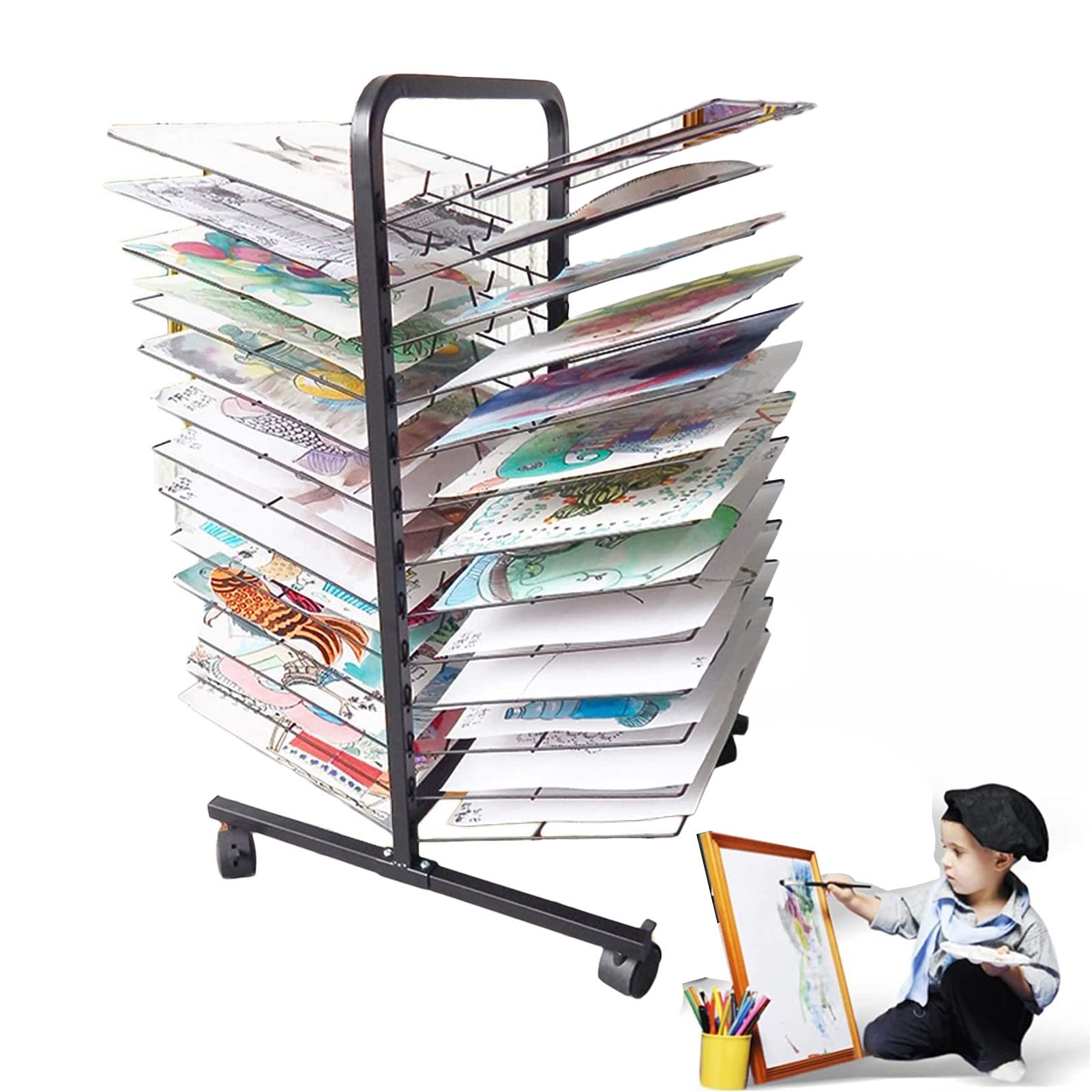 NGDFGR Art Drying Rack For Classroom Painting Crafts,26-Layer Art Easel Drying Rack-Sturdy Metal Art Rack,Perfect For Schools And Nurseries,Protects Artwork While Drying,
