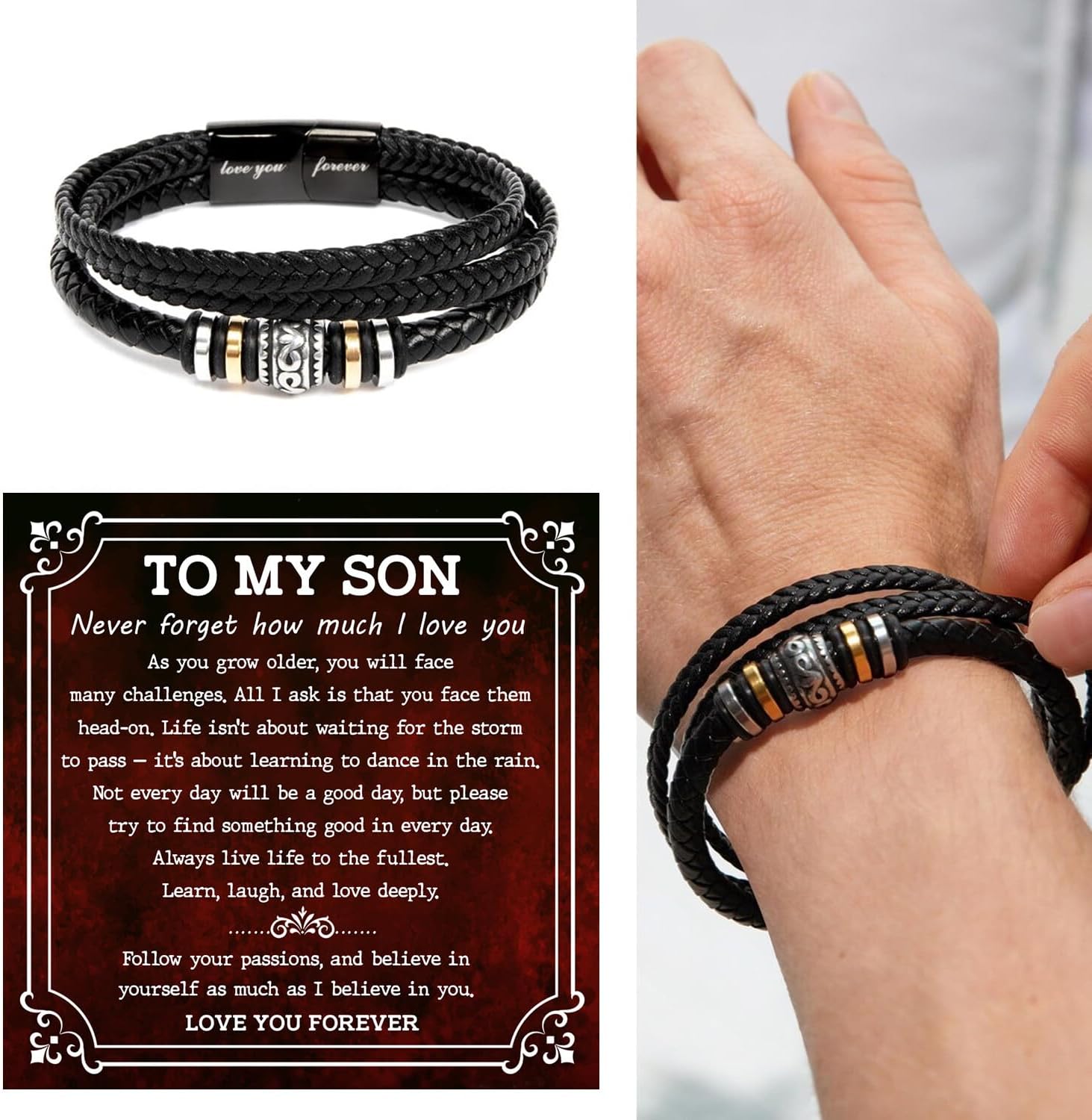To My Son Bracelet From Mom And Dad With Message Card And Gift Box, I Love You Forever Bracelet, Teen Boys for Birthday, Graduation, Birthday, Christmas Gift From Parents - Image 4