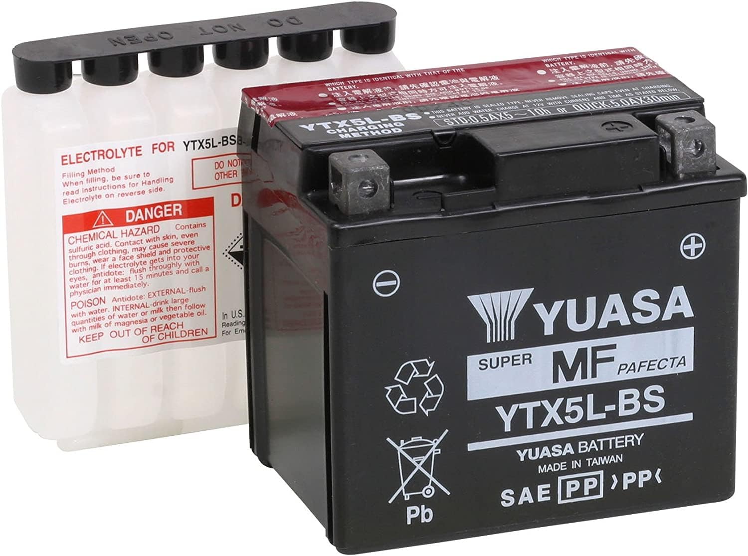 Yuasa Taiwan YTX5L-BS 12V Maintenance Free AGM Battery with Acid Pack – Reliable Replacement for Motorcycle, Scooter, ATV, Powersport
