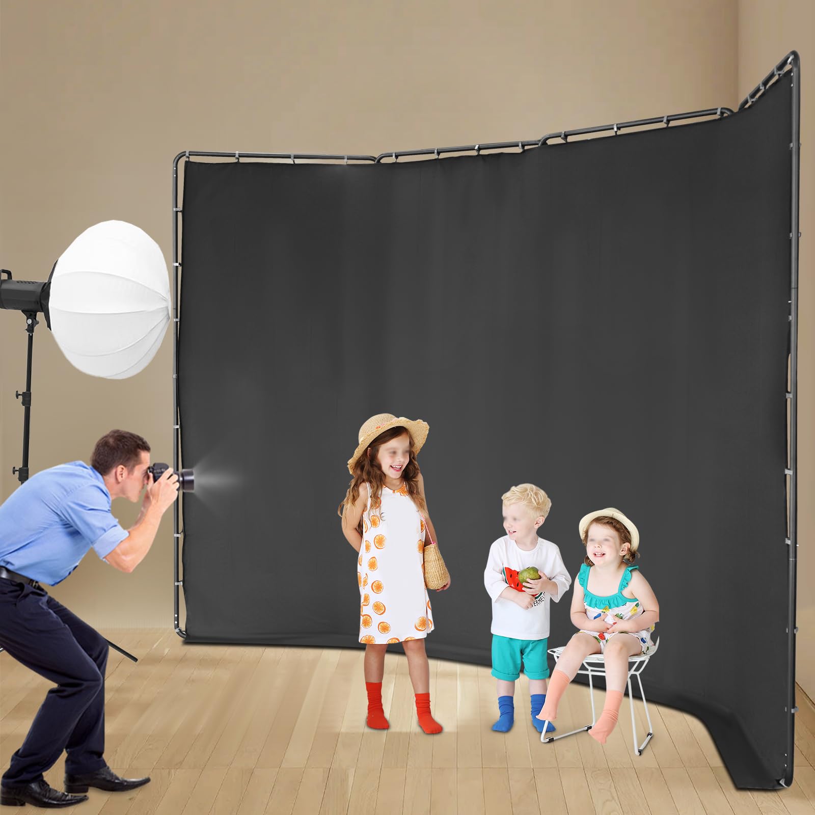 Fondo fotográfico con soporte de fondo, pantalla negra portátil, 4 m x 2,4 m, fondo de pantalla desmontable y plegable, diseño para retratos, recortes, transmisión en directo, vídeo