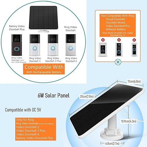 Miniatura 2 de Panel solar de 6 W para timbre de timbre, cargador solar para timbre de video Ring 2, timbre de video 3, timbre de video 3 Plus, timbre de video 4,