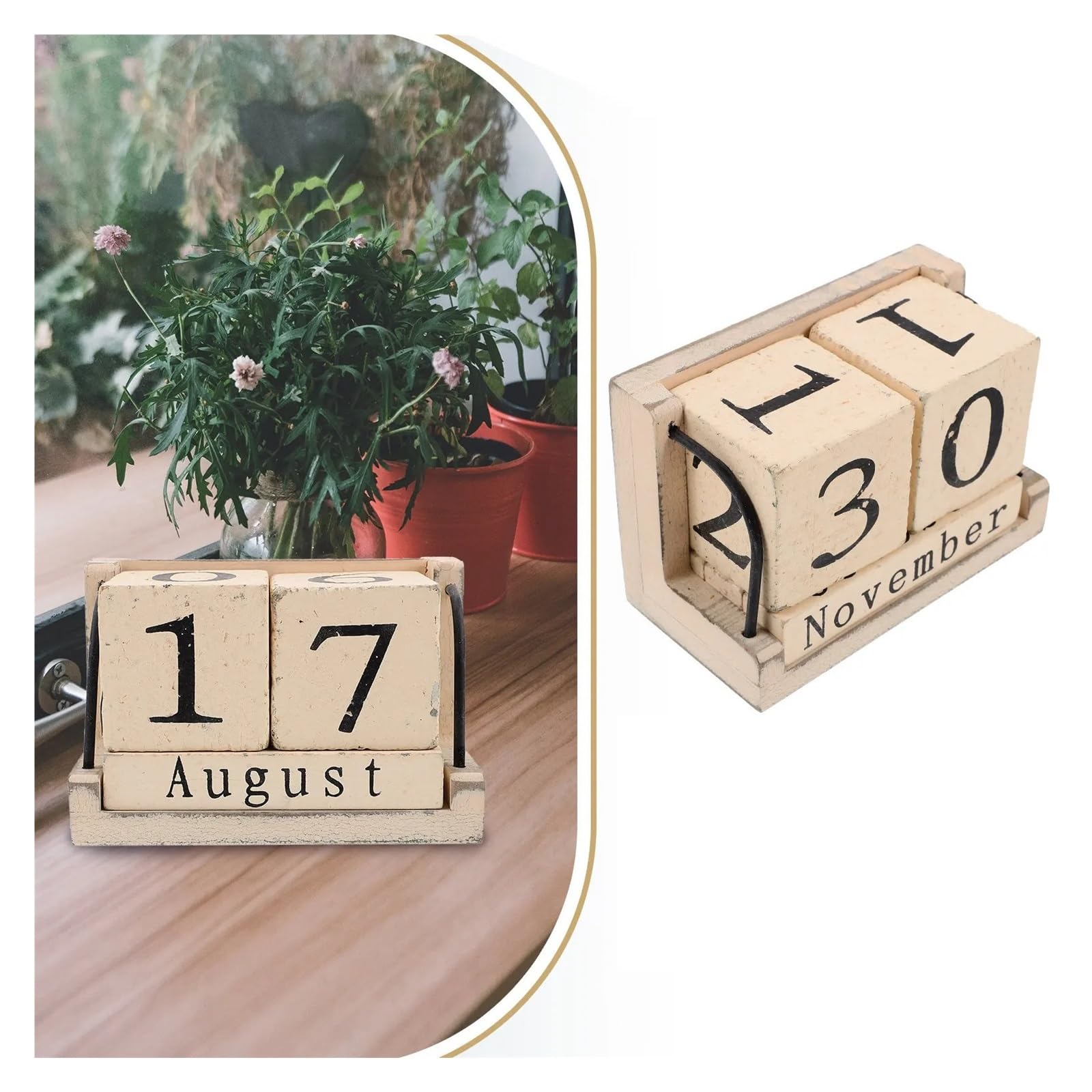 Calendrier De Bureau En Bois Style Vintage Rustique Effet Brûlé