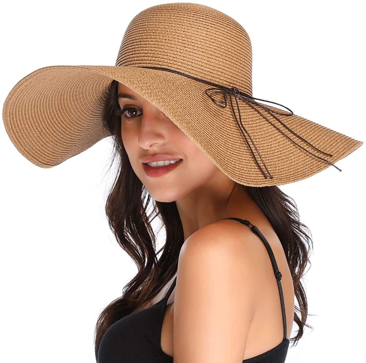DRESHOW Sombrero Paja Mujer Plegable Verano Sombrero Verano Sombrero ala Ancha Mujer Sombrero de Playa Plegable UPF 50+