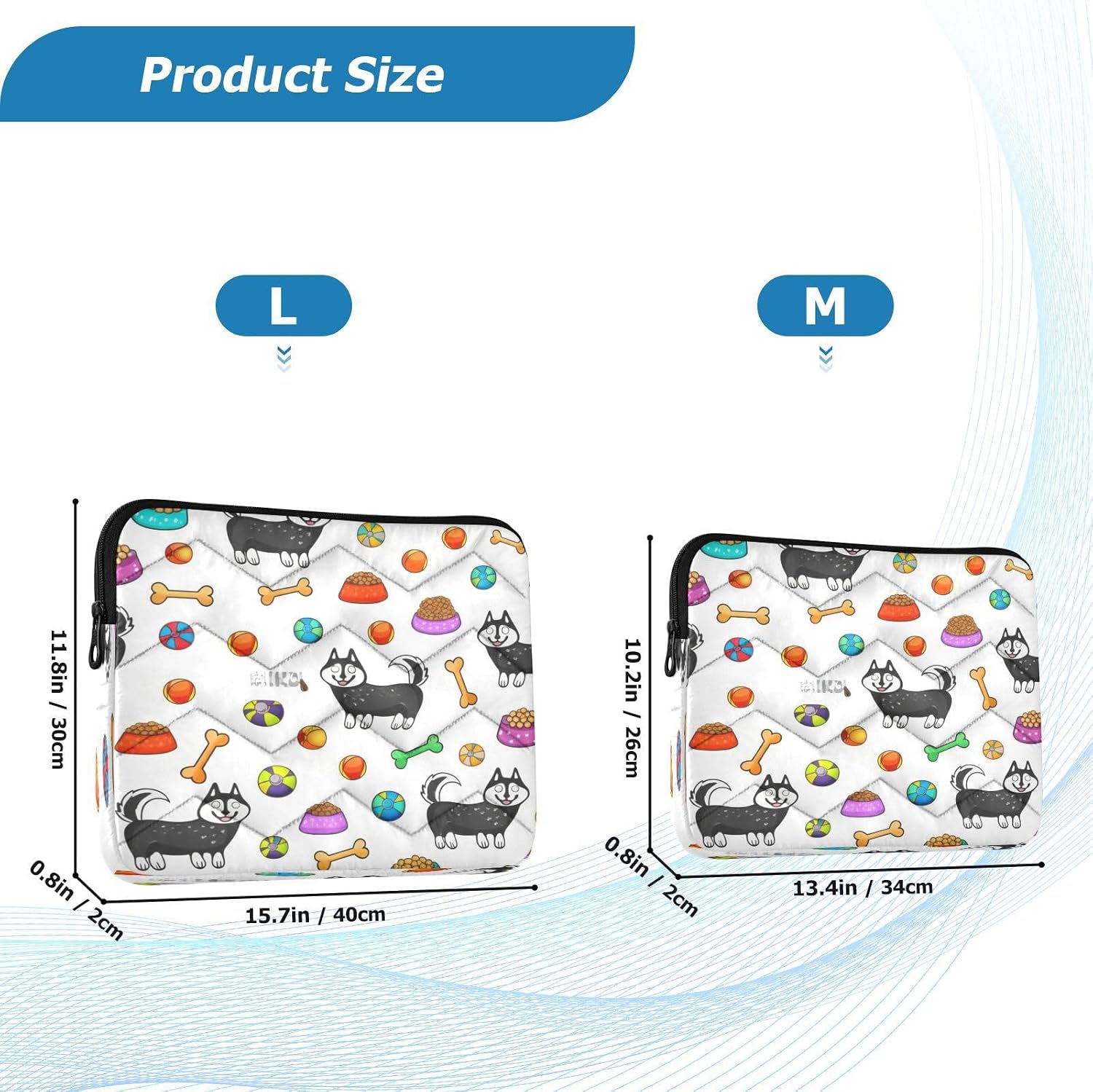 Cute Cartoon Dogs White Laptop and Tablet Bag, Quilted Laptop Case 15.6 Inch for Women image 2