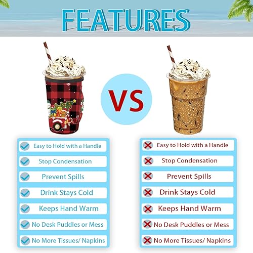 Miniatura 3 de Funda de neopreno reutilizable con asa a cuadros de búfalo negro y rojo, funda de neopreno con aislamiento para bebidas frías, bebidas frías, 24