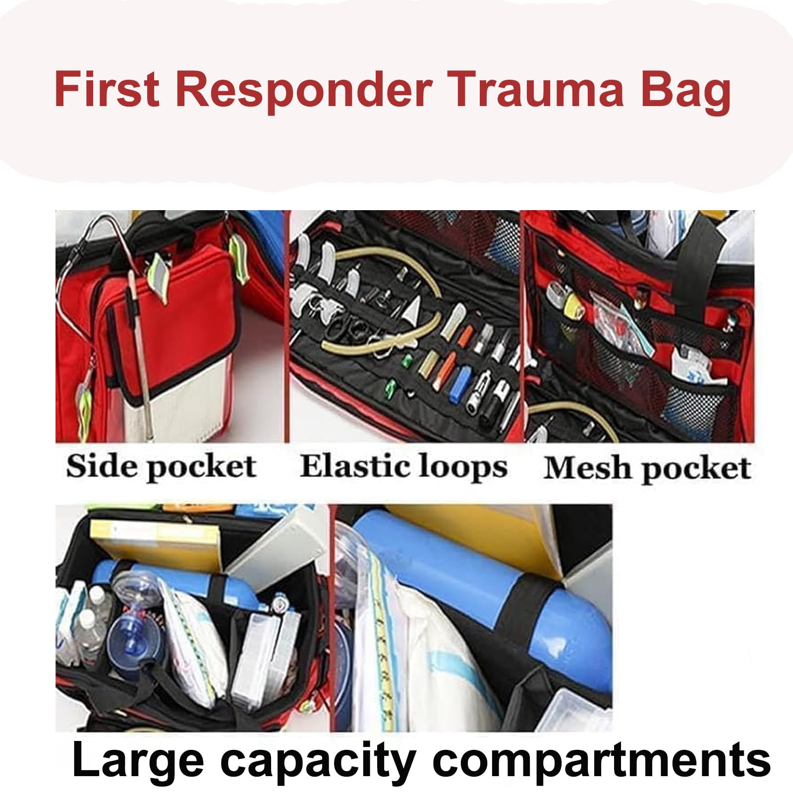 Trolley medico kit di salvataggio di emergenza con tasche multiple e scomparti per escursioni all'aperto, grande capacità per professionisti della salute, EMT e medici