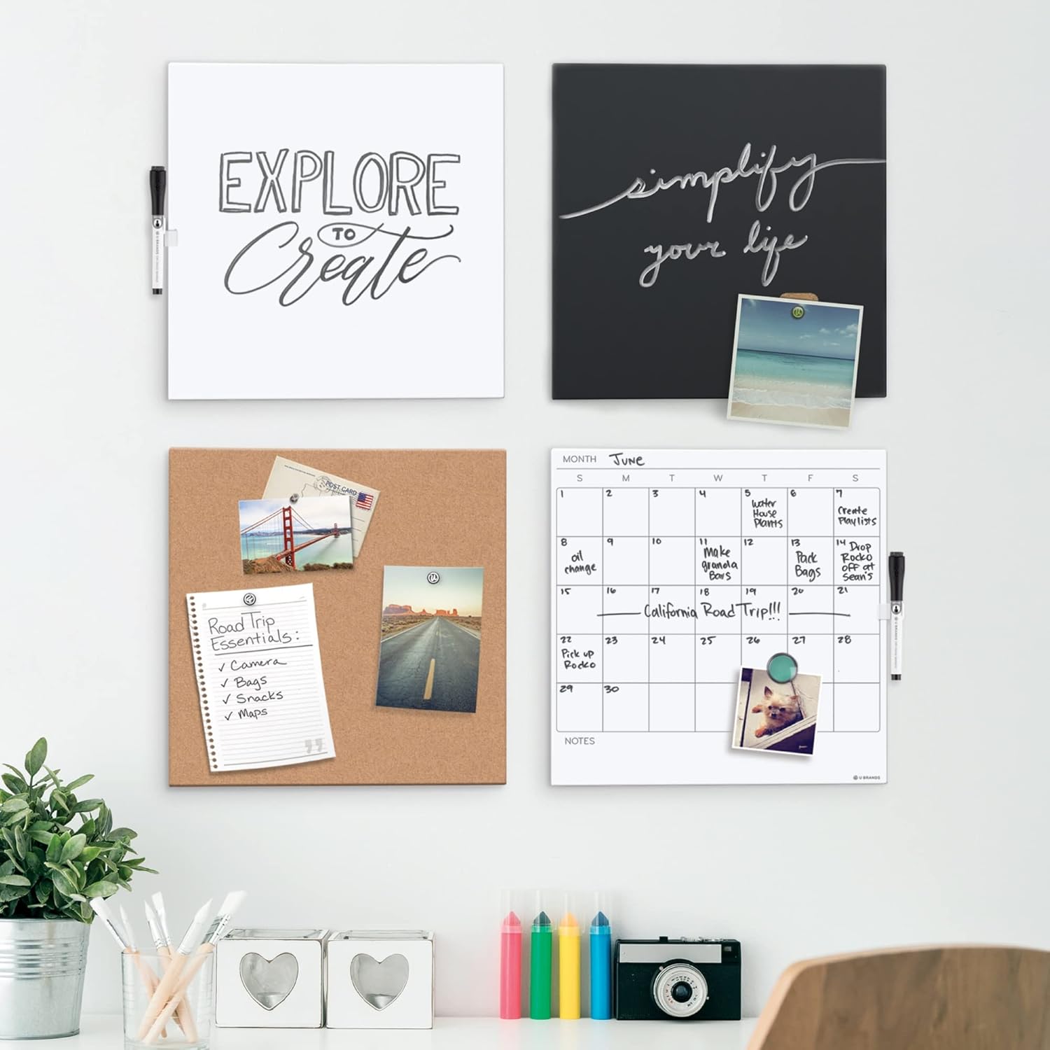 U Brands Magnetic Square Dry Erase Board, 14 x 14 Inches, Frameless (460U00-04) : Office Products