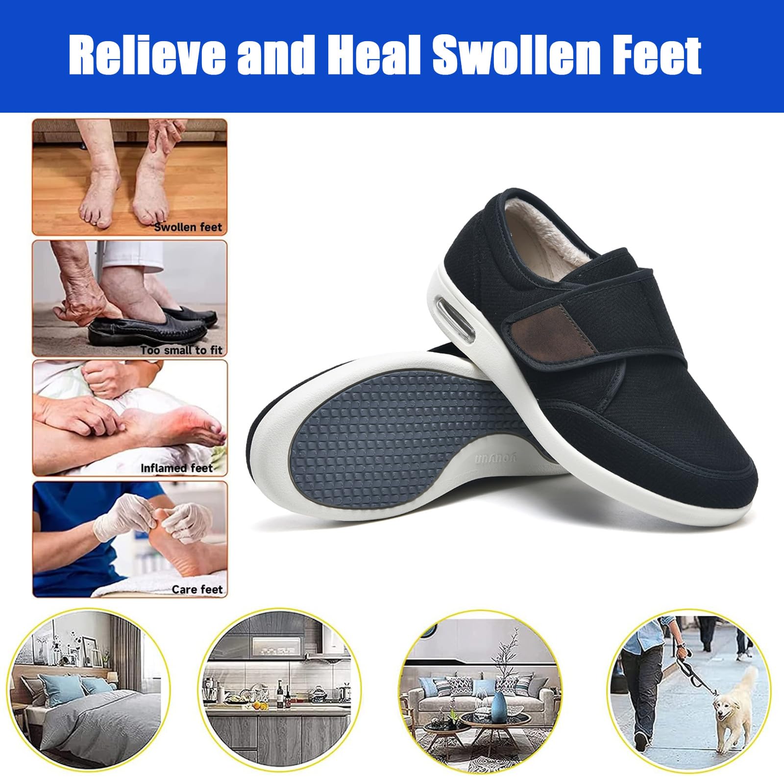 Scarpe Ortopediche Invernali con Memory Foam Calde E Morbide Extra Larghe Regolabili per Anziani Edema Piedi Gonfi Pollice Valgo Memory Foam (A9436)