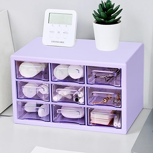 Miniatura 7 de MYKASEN Organizador de almacenamiento de escritorio con 9 cajones, gabinete de almacenamiento de plástico transparente, caja de almacenamiento de