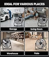 Vista 8 de KEN BROWN - Ventilador de piso de alta velocidad de 14 pulgadas, 3 velocidades, 360 °, ajustable, inclinable, potente flujo de aire para el hogar