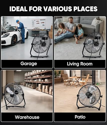 Miniatura 8 de KEN BROWN - Ventilador de piso de alta velocidad de 14 pulgadas, 3 velocidades, 360 °, ajustable, inclinable, potente flujo de aire para el hogar