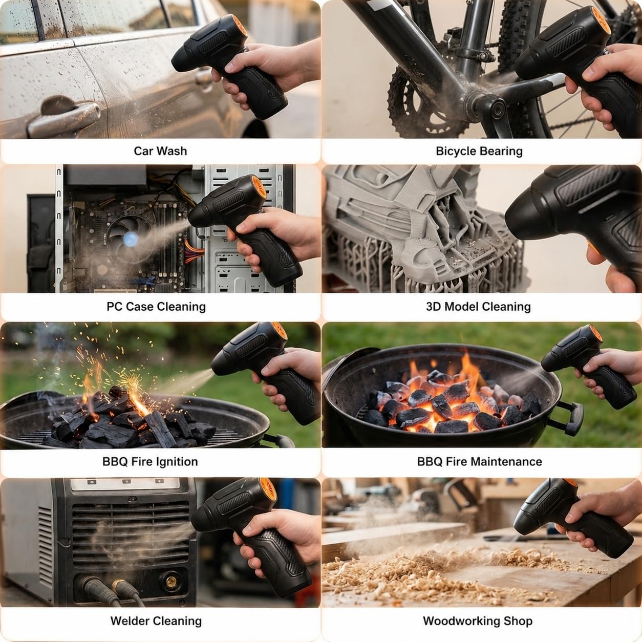 Plumero de aire eléctrico, 200.000 rpm, 8000 mAh, recargable alternativa de aire comprimido con 6 cepillos, soplador de mano para coche, bicicleta, taller, parrilla, impresión 3D, control de