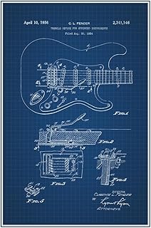 Electric Guitar 1956 Official Patent Office Blueprint Design Stringed Instrument Rock Roll Music Band Strings Frets Diagram Decoration Cool Wall Decor Art Print Poster 24x36