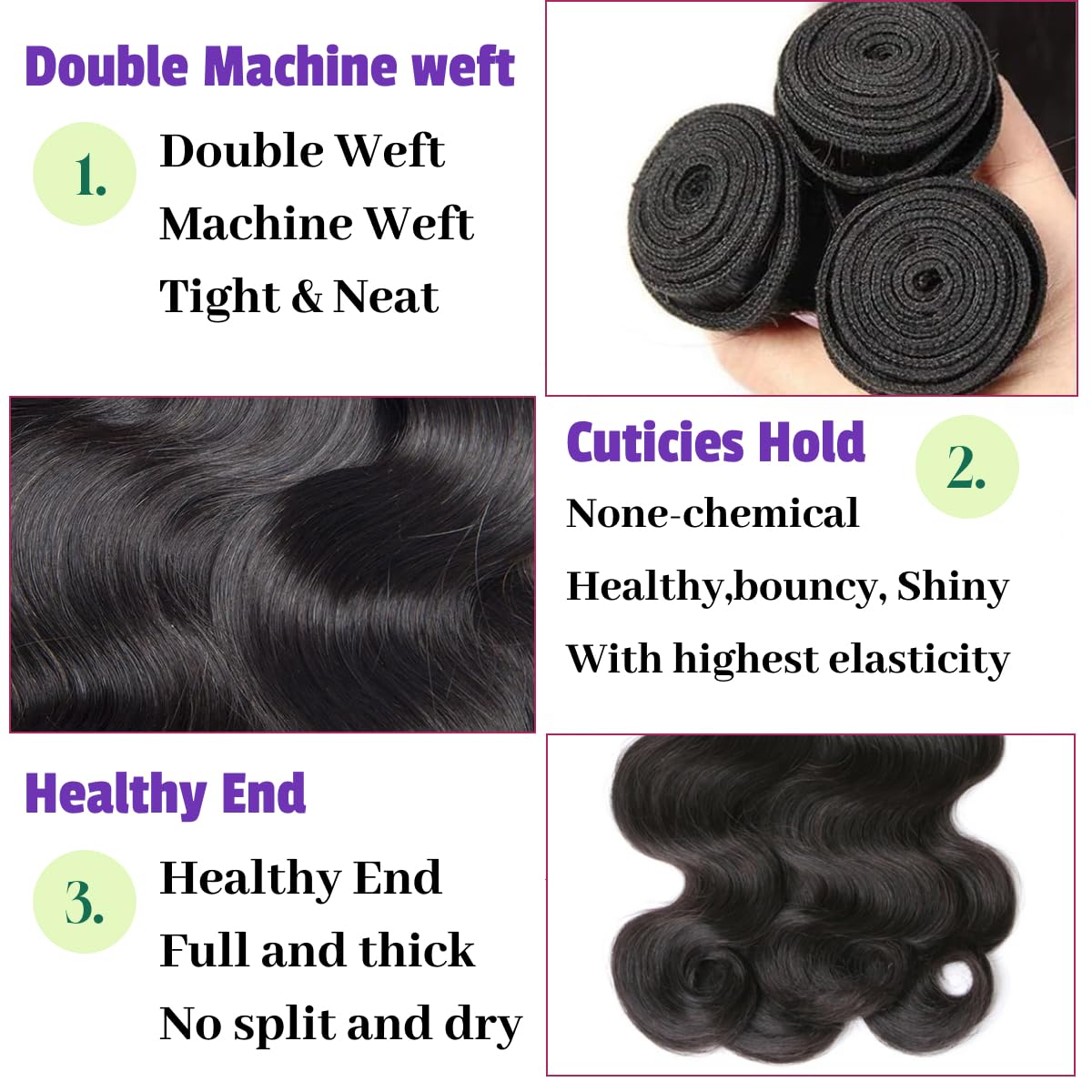 12A Body Wave Bundles Human Hair 14 16 18 Inch Human Hair 3 Bundles 100% Unprocessed Brazilian Virgin Hair For Women Extensions Quick Weave Natural Black Color