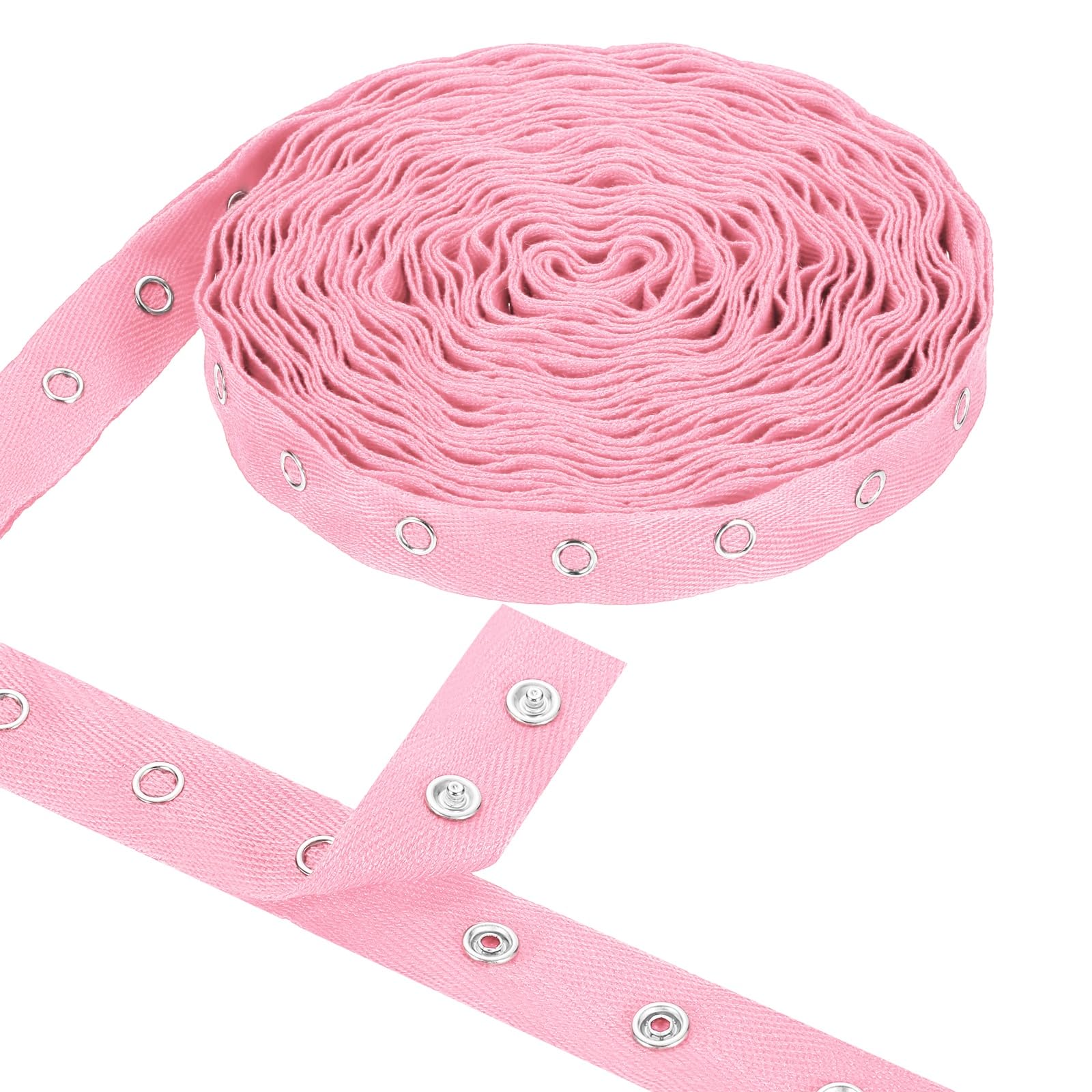 sourcing map 3 Yards Metal Snap Tape for Sewing Snap Buttons for Clothes, Metal Button Tape Ribbon for Clothes, Cotton Snap Trim Fastener for DIY Crafts, 0.78" Width,Pink