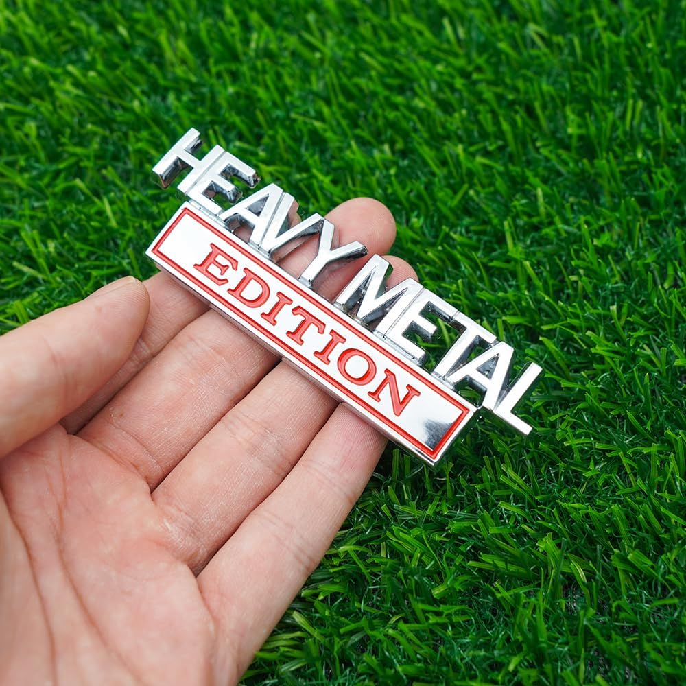 Pair Set Heavy Metal Edition Emblem 3D Fender Badge Decal Sticker Nameplate for Universal Vehicle, Car, Truck, SUV Motorcycle Accessories (Silver Red) image 5