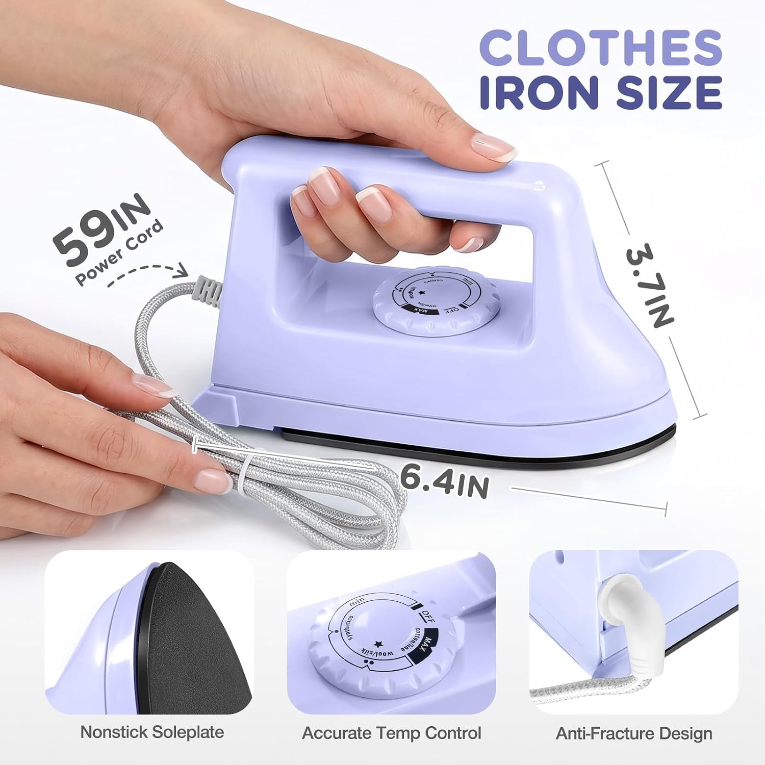 Mini Iron for Clothes, Travel Iron Small Electric Heat Press Machine for T-shirts Crafting, Portable Iron for Home College (Purple)