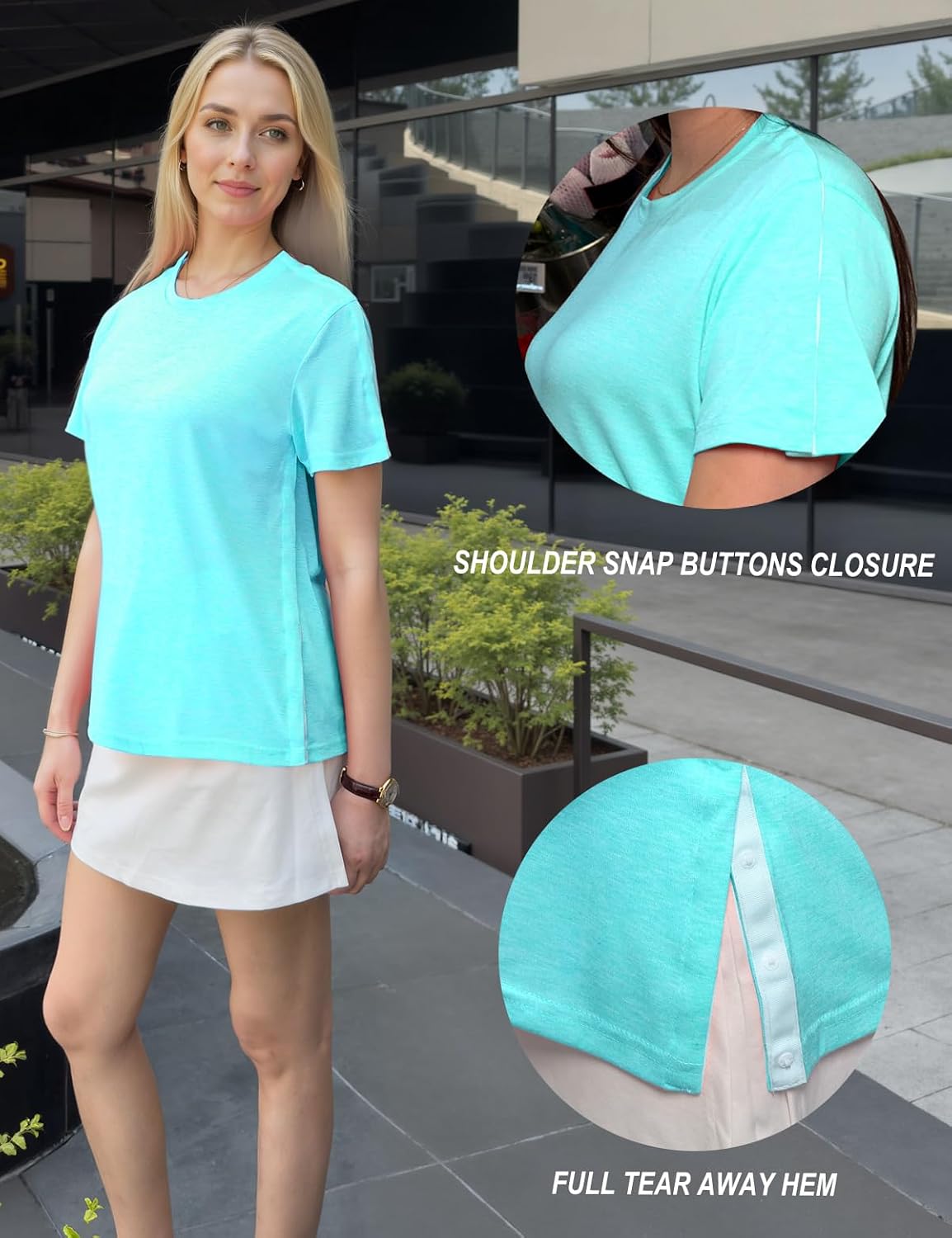 Shoulder Surgery Recovery Shirts Women Post Surgery Shirt Left and Right Side Snap Access Recovery T Shirt for Women