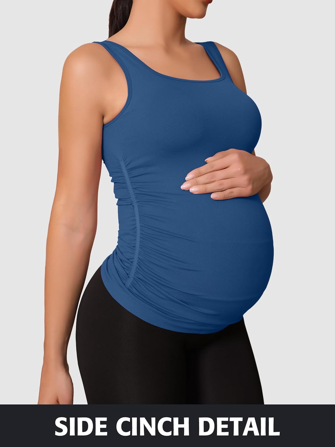 ATTRACO Maternity Tank Tops Seamless Side Ruche Sleeveless Pregnancy Basic Shirt with Built in Bra - Image 7