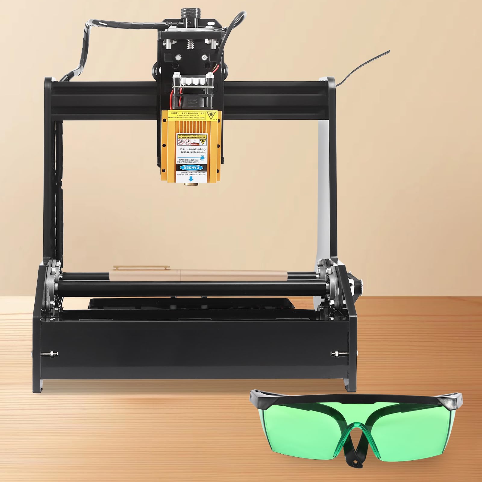 15W Cylindrical Engraving Machine, Portable High Precision Metal Engraver Printing Desktop Milling Machine Control System, for Engraving with a Diameter of 0.59-3.94in, Wood Acrylic MDF Plastic