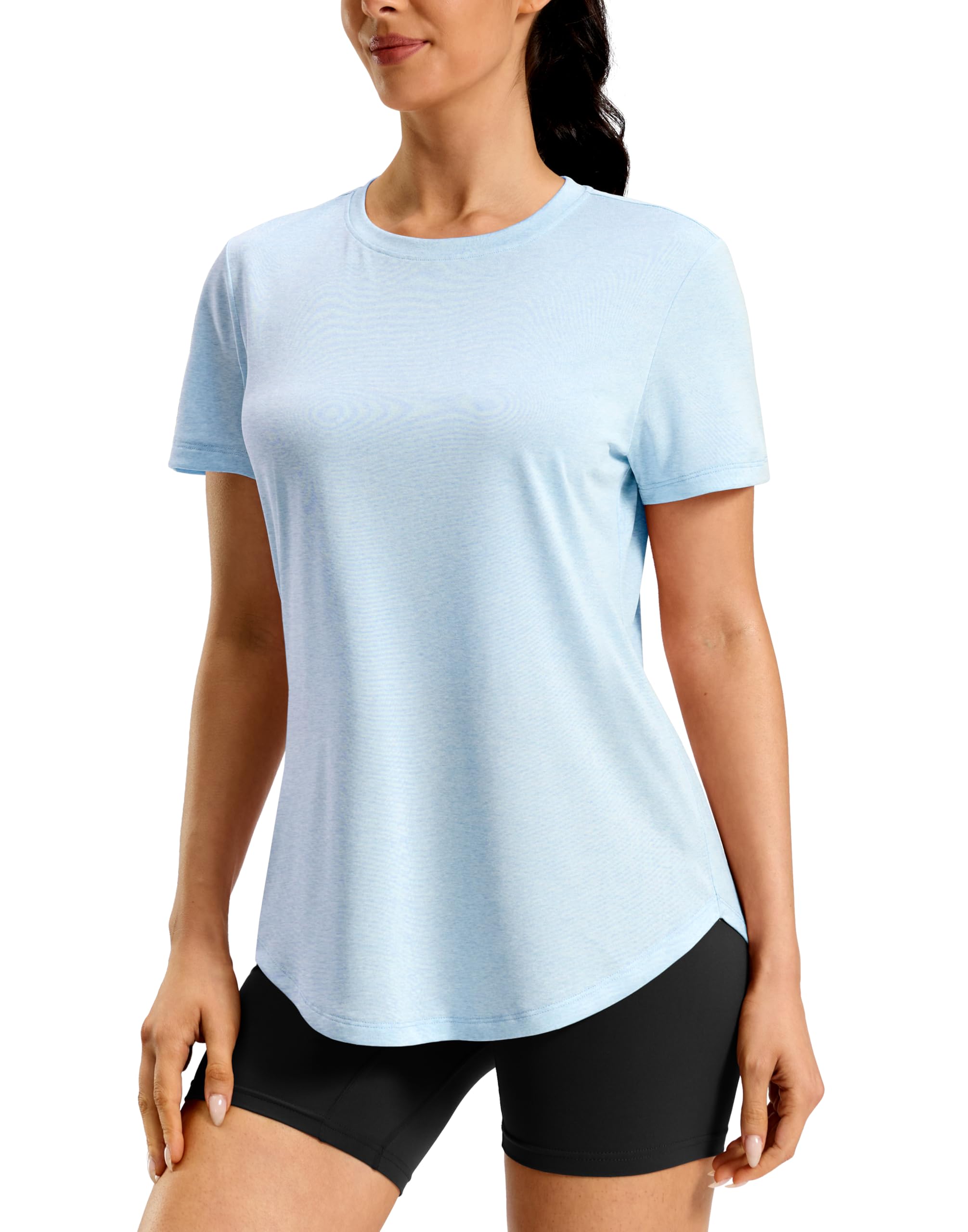 Women's Workout Shirts Bum-Covering Length Lightweight Short Sleeve Dry Fit Athletic Hiking Running Summer Tops for Women — view 18