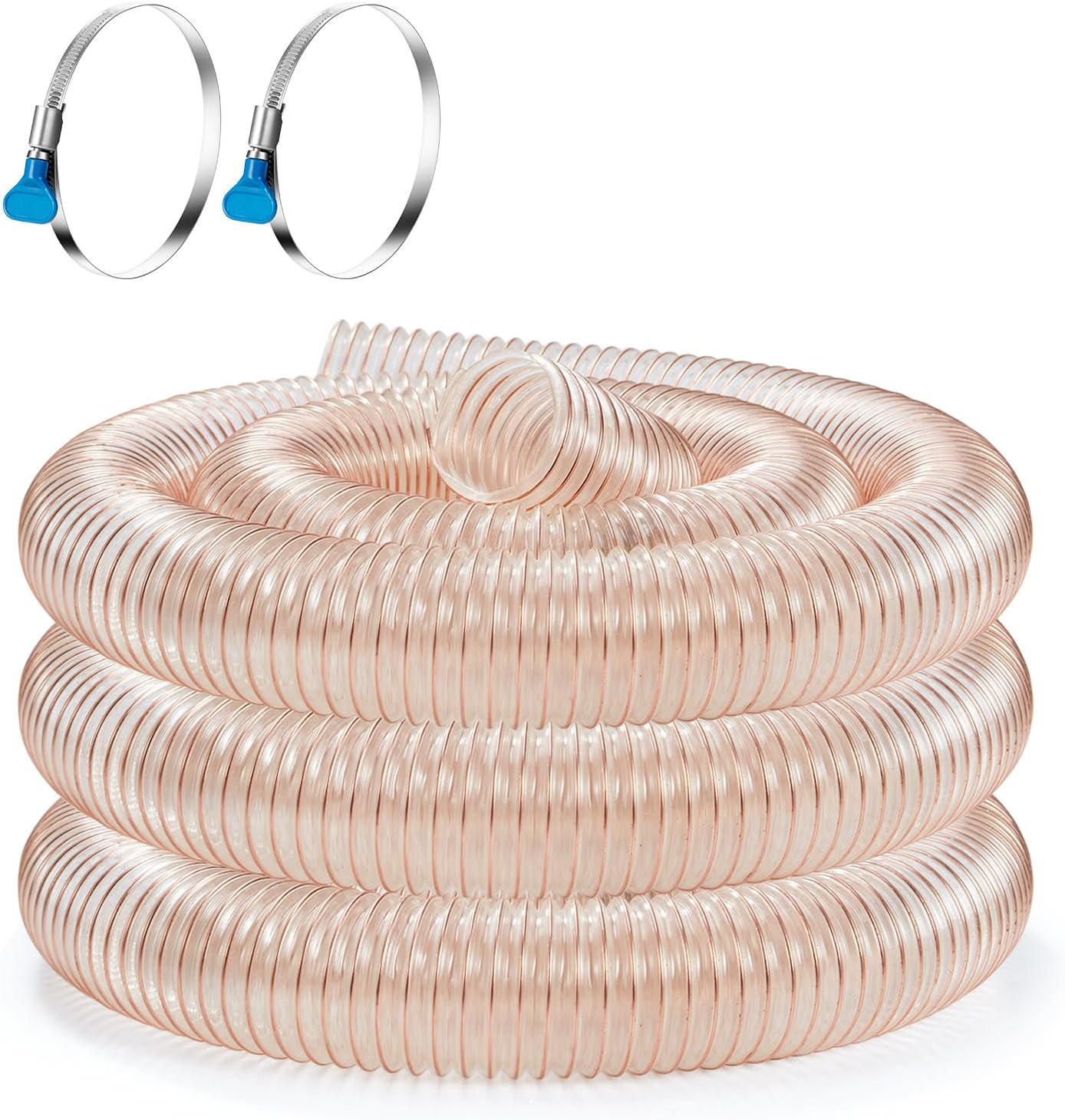 Flexible PU Dust Collection Hose With Stainless Steel Clamps - Clear Vacuum Hose Fittings and Collector Accessories for Woodworking (2.5 Inch, 10 ft)