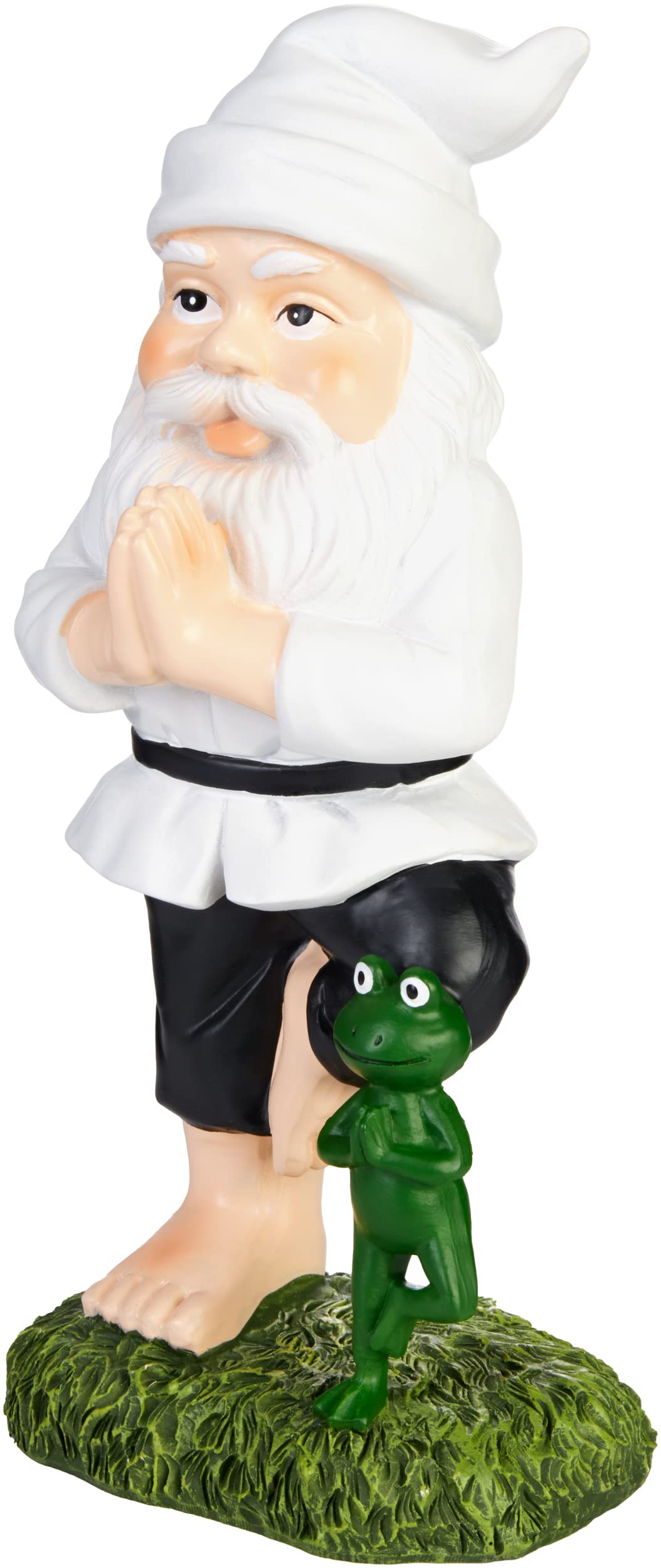 BRUBAKER Gartenzwerge Set Yoga Baum und Schneidersitz - Zwerge mit Frosch - Zen Gartenfigur Sport Figur Dekoration Wetterfest für Garten Campingplatz - Gartendeko Lustig Weiß für außen