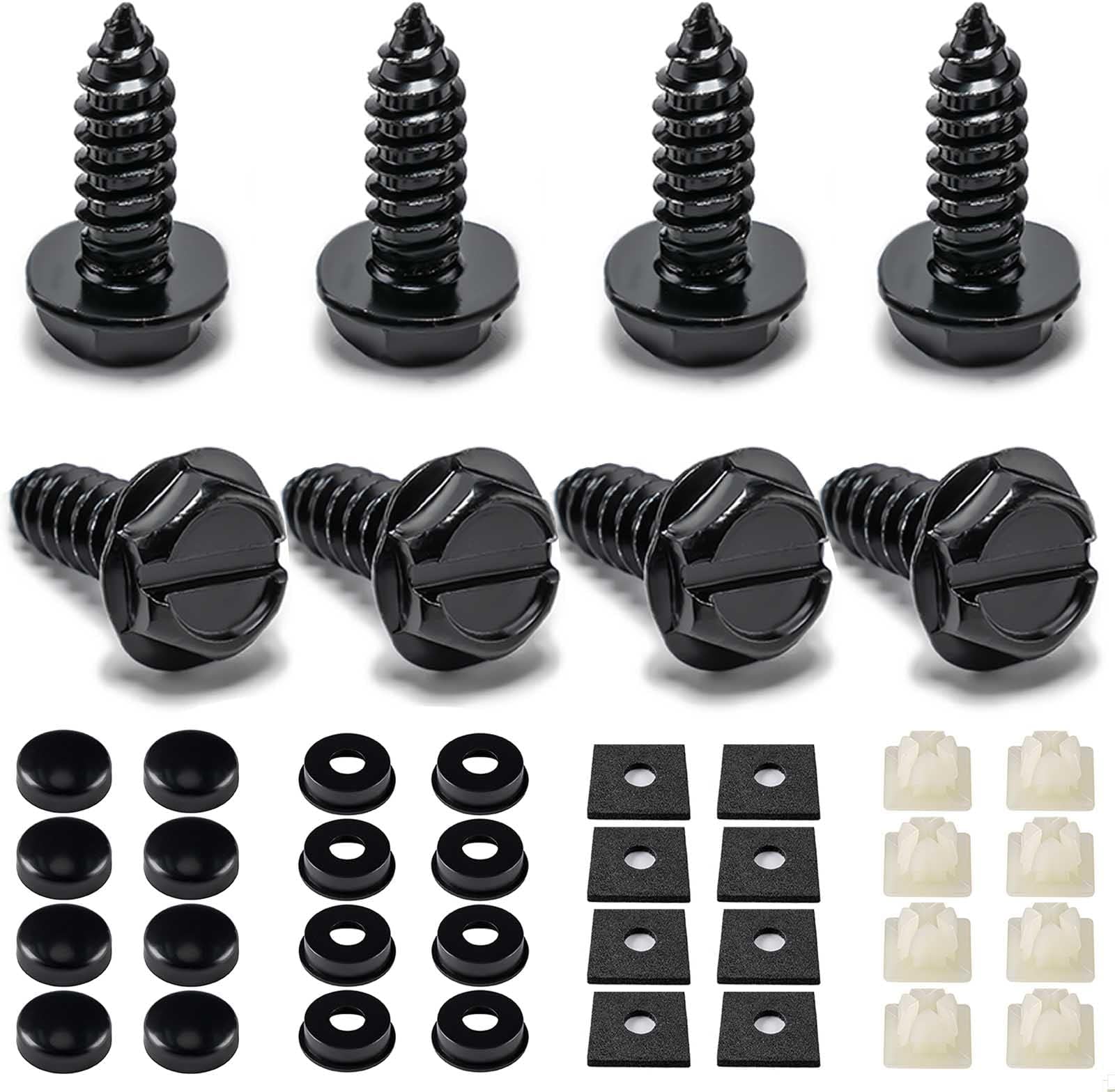 Hoewina License Plate Screws, 8 Sets Stainless Steel Anti Theft Black Tamper Proof License Plate Screws Bolts for Car, Trucks, SUVs (Black)