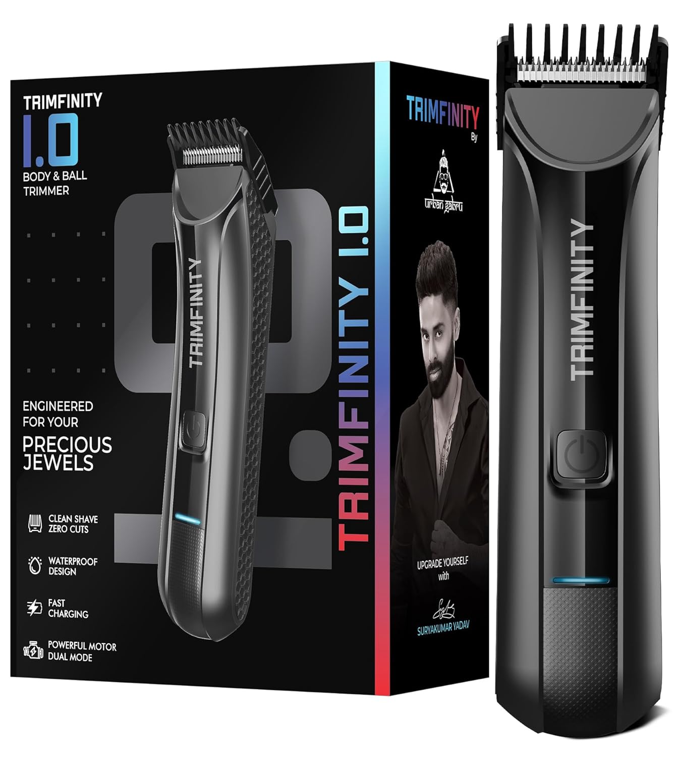 urbangabru Trimfinity 1.0 Waterproof Body Trimmer By Urban Gabru | Stainless Steel Ceramic Blade,Led Light,90 Min Battery,Dual-Mode Motor,4 Combs,Fast Charging,Travel Lock For Men’S Grooming (Black) urbangabru Trimfinity 1.0 Waterproof Body Trimmer By Urban Gabru | Stainless Steel Ceramic Blade,Led Light,90 Min Battery,Dual-Mode Motor,4 Combs,Fast Charging,Travel Lock For Men’S Grooming (Black)