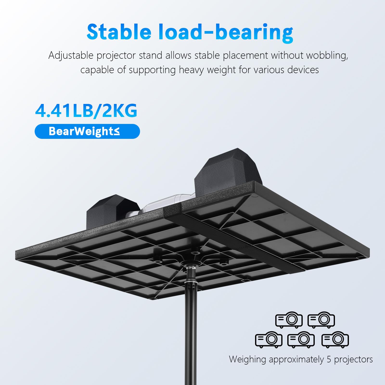 DOITOOL Supporto per Proiettore Portatile Regolabile Treppiede in Metallo, Vassoio Ampio Compatibile Laptop e Tablet, Supporto da Tavolo Stabile per Home Cinema, Riunioni e Streaming Live