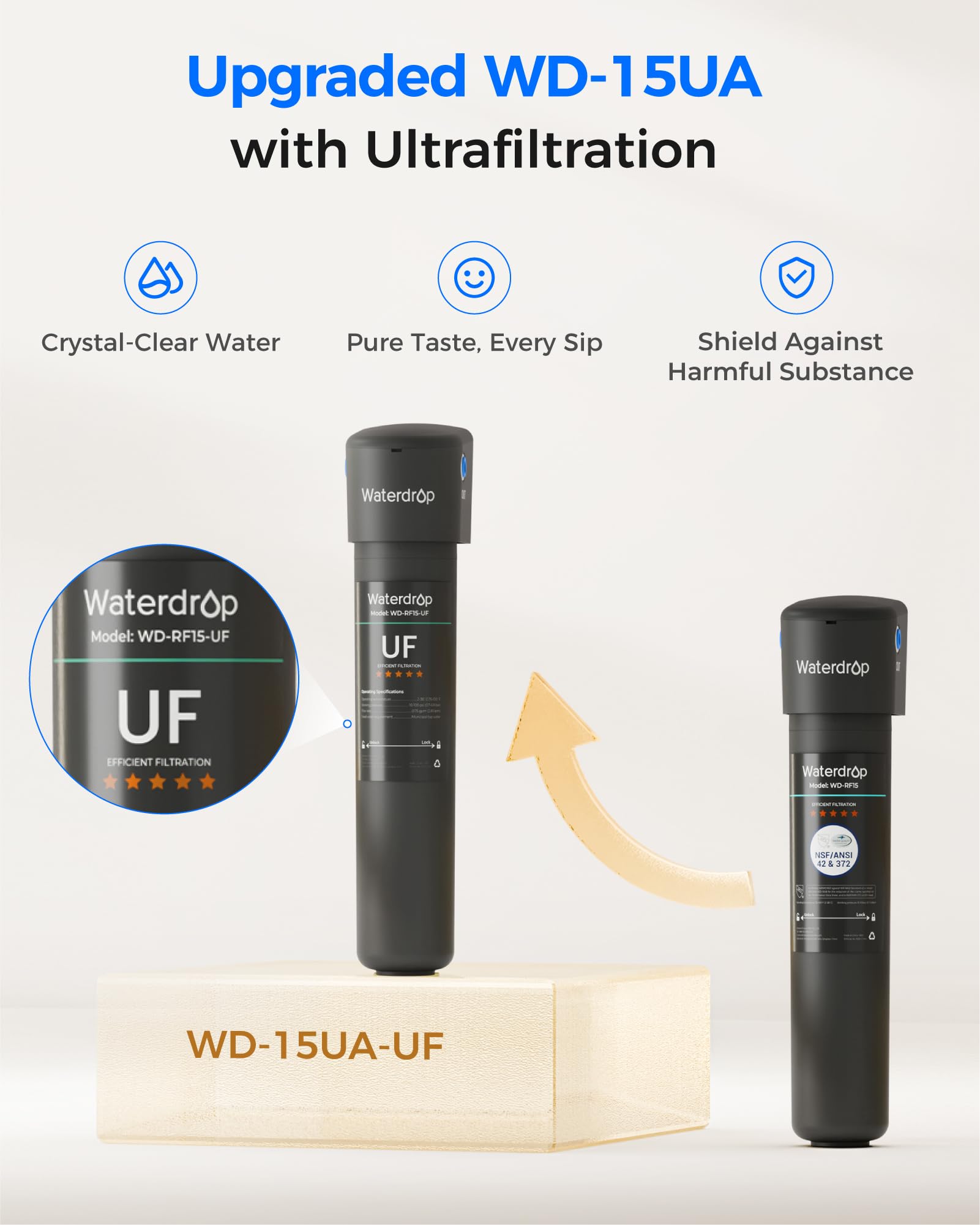 Waterdrop 15UA-UF 0.01 μm Ultra Filtration Under Sink Water Filter System, 2 Years, Reduces Lead, Chlorine, Bad Taste & Odor, Direct Connect to Kitchen Faucet, USA Tech